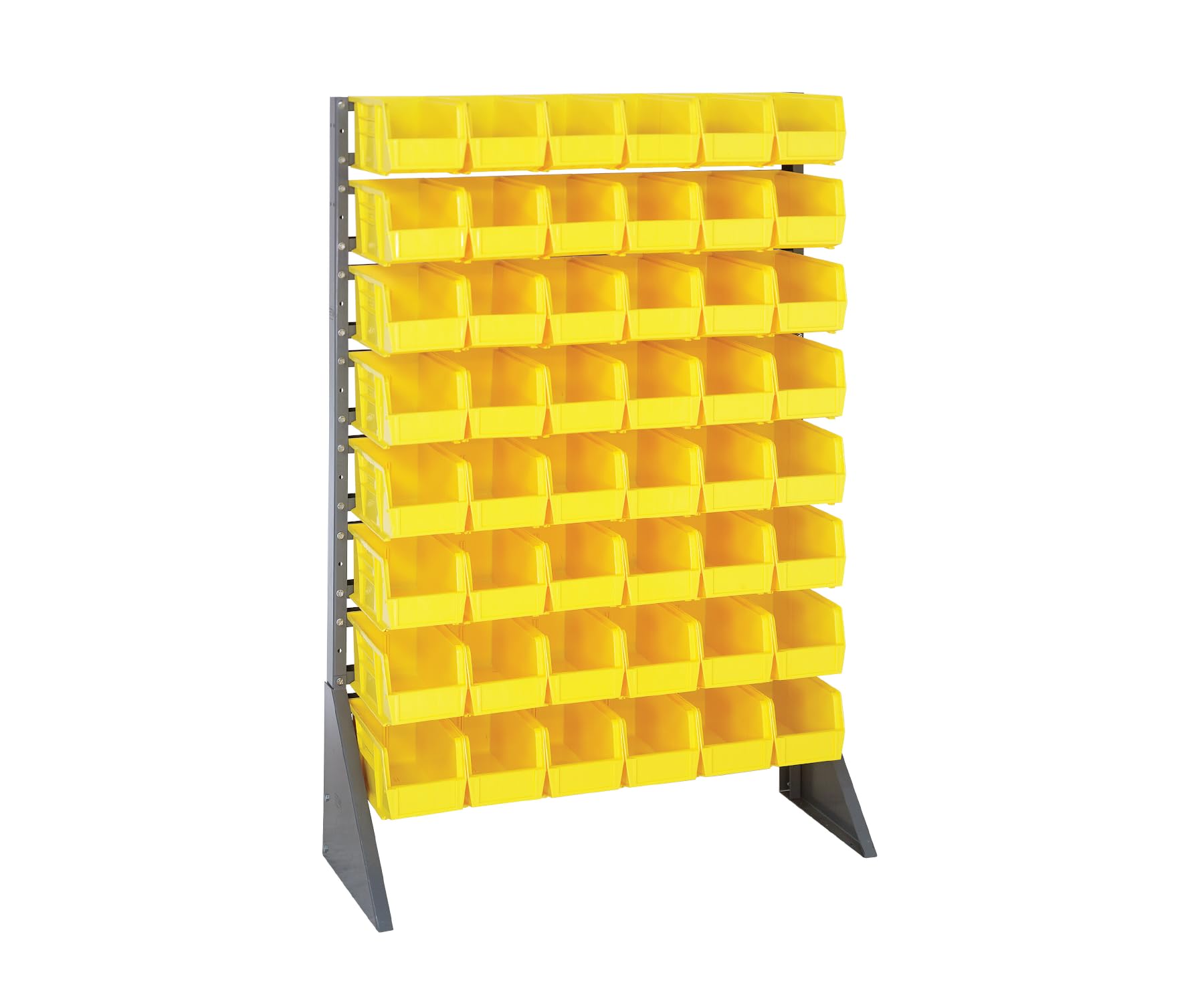 Rail Rack, Single Sided, 36L X 15W X 53H, 600 Lbs Load Capacity, Includes: (16) Rails And (48) Qus230 Yellow Bins, Galvanized St