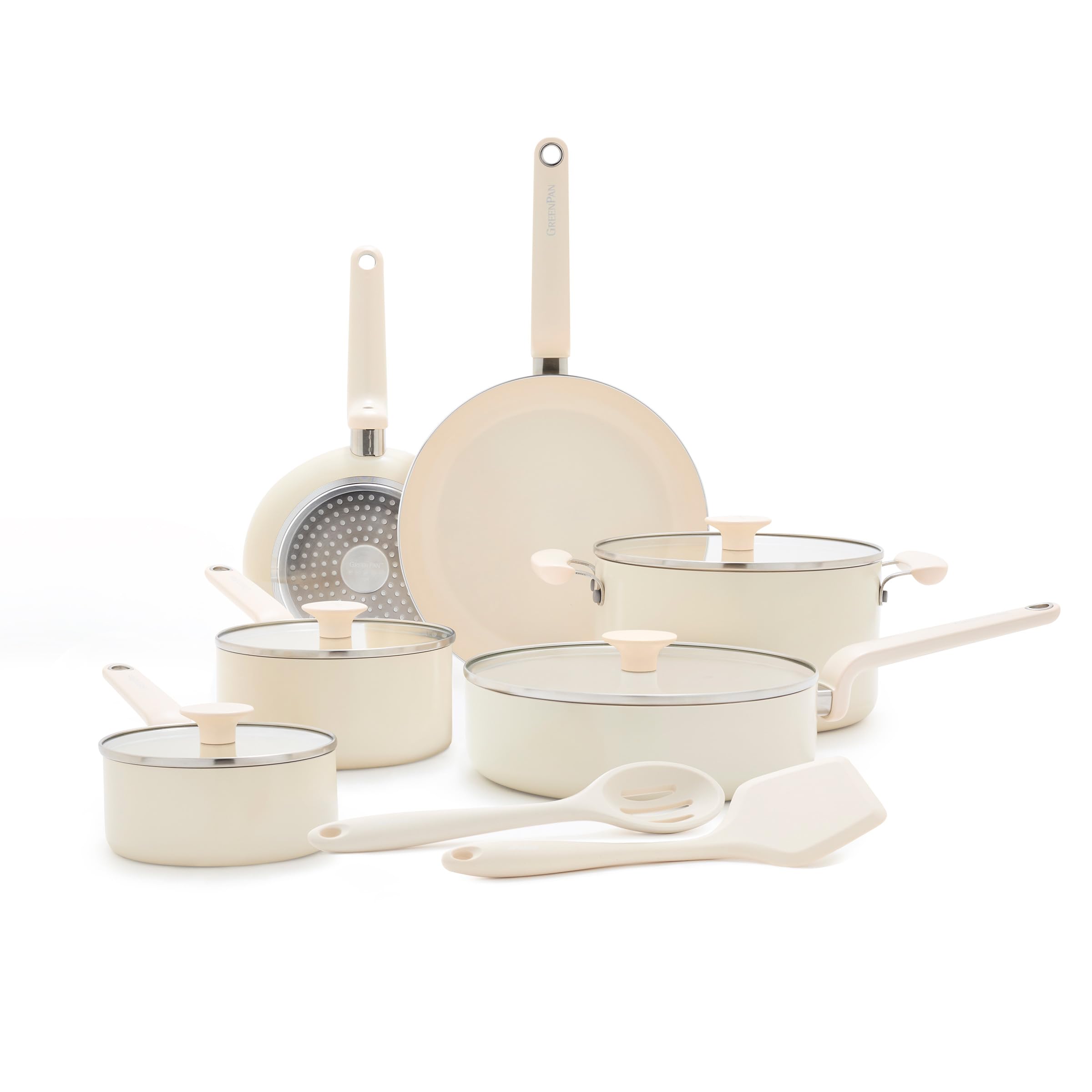 GreenPan Rio Advanced 12 Piece Cookware Set, Ceramic Nonstick PFASFree Pots & Pans with Cooking Utensils, Induction Ready, Dish