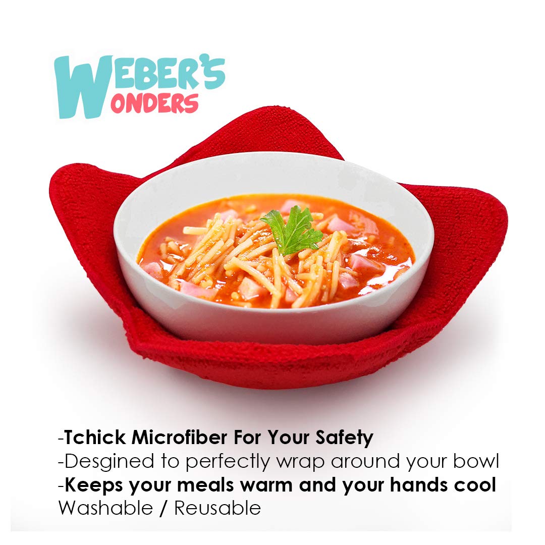 Webers Wonders Microwave Safe Bowl Holder - Heat Resistant Plate Hugger - Multipurpose Polyester Hand Protector from Hot Dishes - Carry Your Soup Rice Pasta Bowl with Our Dish Pads (4)