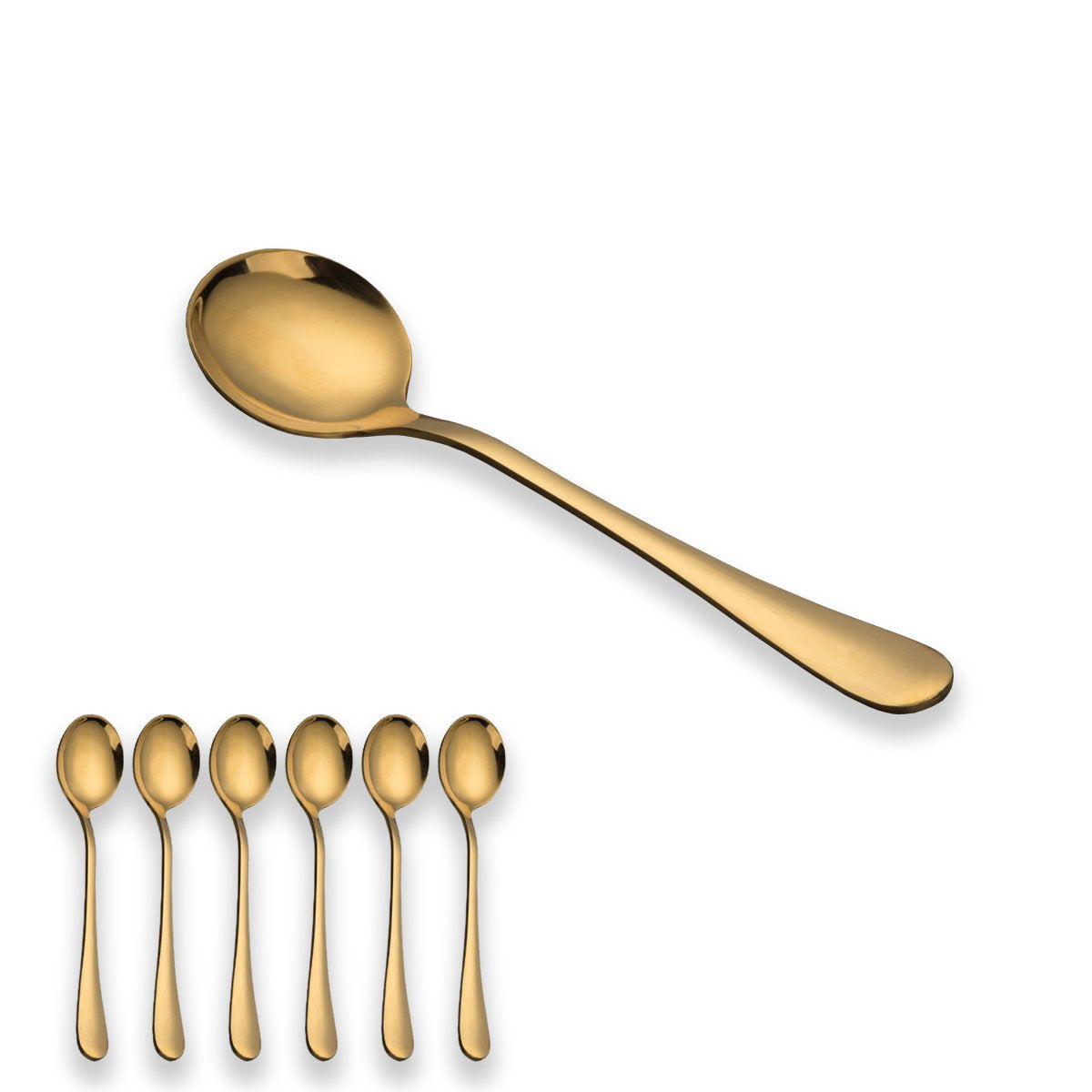 Gold Soup Spoon, Berglander 6 Piece Stainless Steel Titanium Plating Round Spoons, Dinner Spoon Pack Of 6