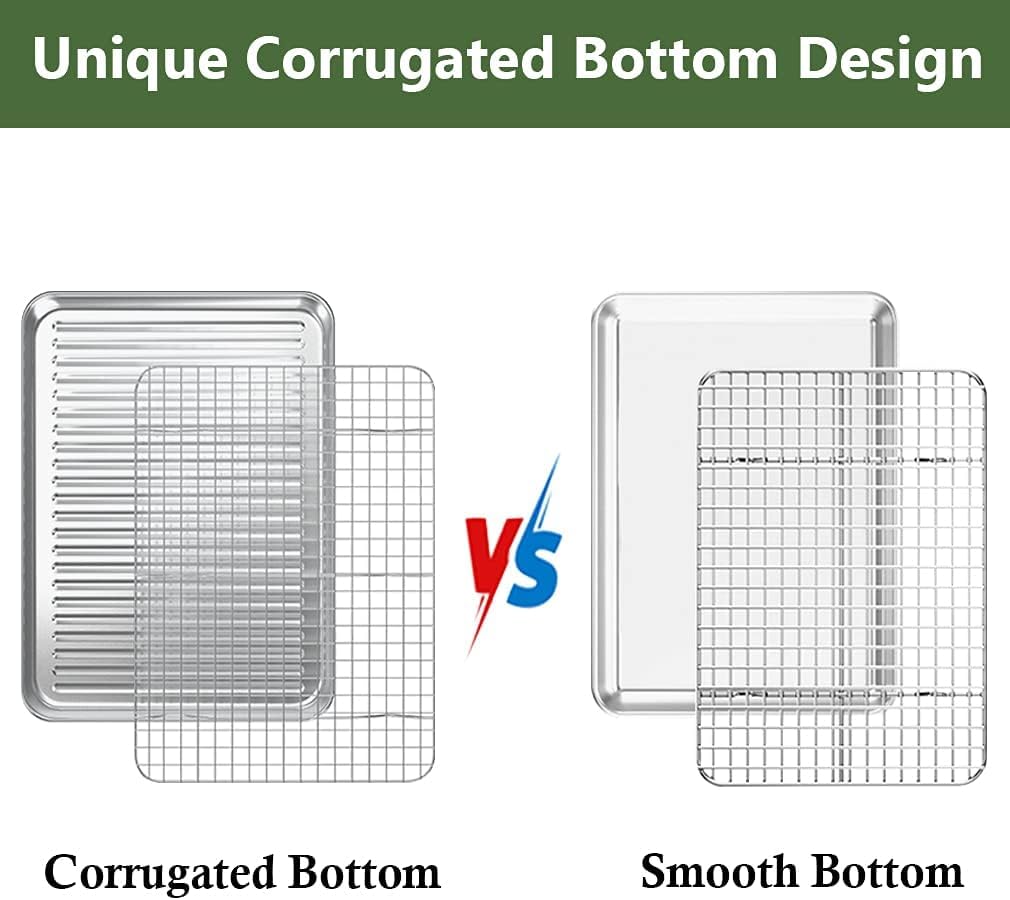 Rottay Baking Sheet With Rack Set (2 Pans + 2 Racks), Stainless Steel Cookie Sheet With Cooling Rack, Nonstick Baking Pan, Warp