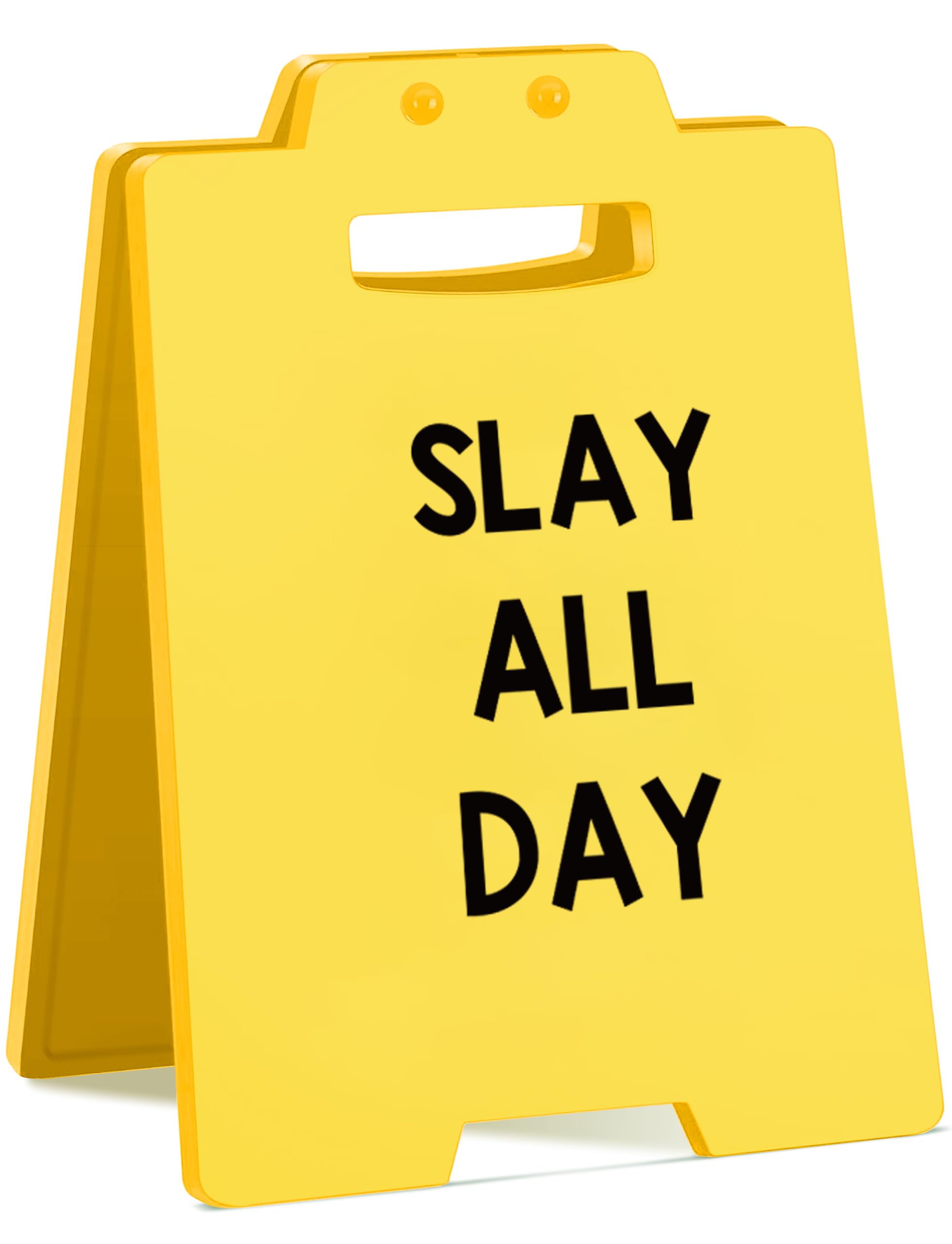 SLAY ALL DAY Funny Desk Sign - Cute Yellow Acrylic Decor for Office, Vanity, Dorm or Room - Motivational Gift for Women, Friends