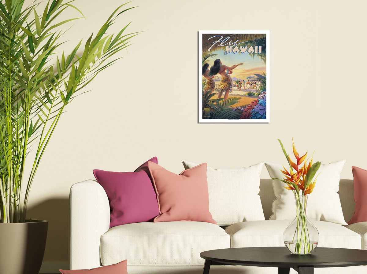 Fly To Hawaii - Hula Dancers - Vintage Hawaiian Travel Poster By Kerne Erickson - Master Art Print (Unframed) 12In X 18In