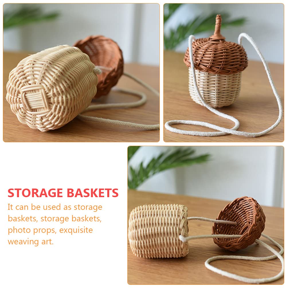 Doitool Hand Woven Rattan Basket Cute Acorn Shaped Basket Shoulder Basket Bag Kids Crossbody Bag Wall Hanging Basket Armhouse De