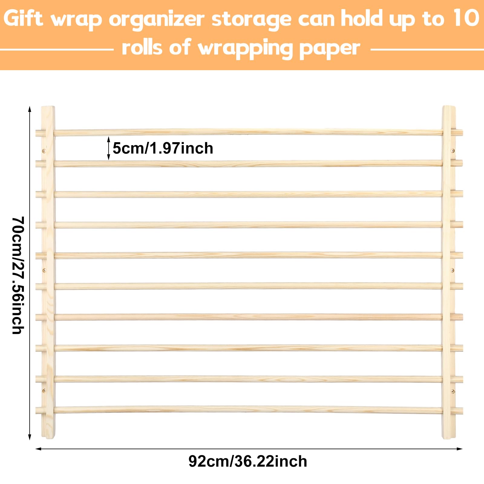 Kigley 10 Tier Ribbon Holder Organizer Rack Wood Wrapping Paper Display Rack Large Gift Wrapping Paper Storage Organizer Easy Wa