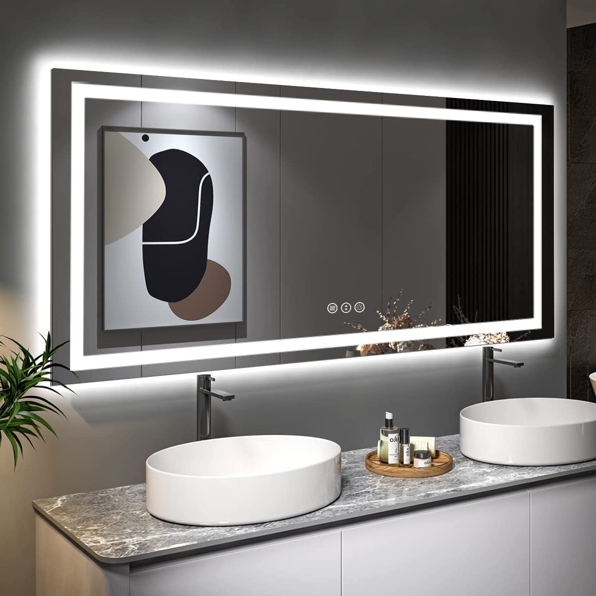 Oddsan 60X30 Lighted Bathroom Mirror For Wall, Led Illuminated Vanity Mirror With Lights, Dimmable, Anti-Fog, Etl Listed (Backli