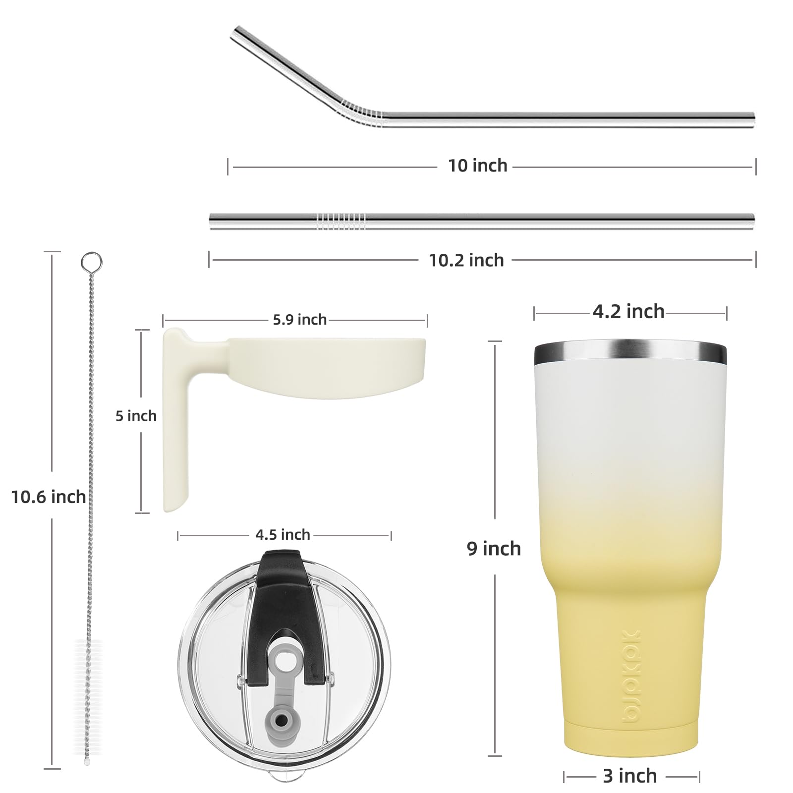 Bjpkpk 40Oz Tumbler With Handle Insulated Tumbler Cups With Lid And Straw Reusable Stainless Steel Double Wall Travel Mugs,Lemon