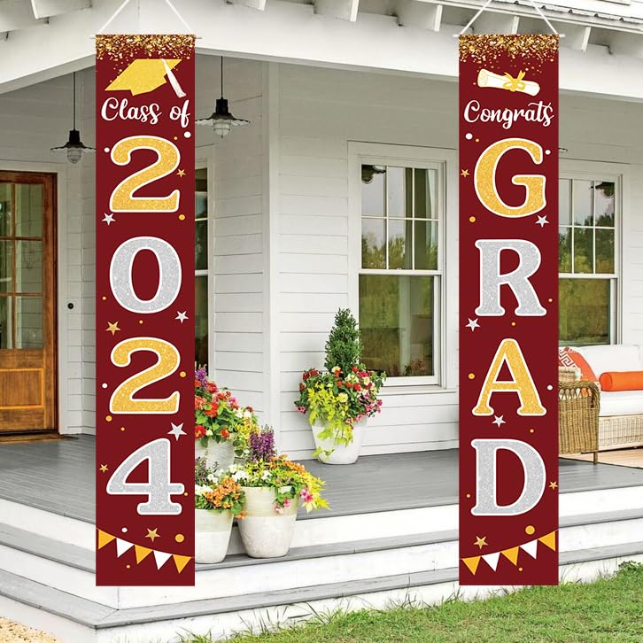 Graduation Decorations 2024 Grad Banner Maroon Graduation Party Decorations 2024 Porch Door Welcome Banners For Class School