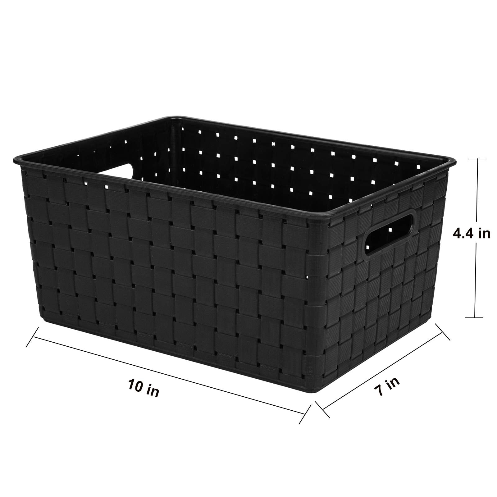 Bekith 5 Pack Woven Plastic Storage Basket, Woven Basket Bin, 10'' L X 7'' W X 4.4'' H, Black