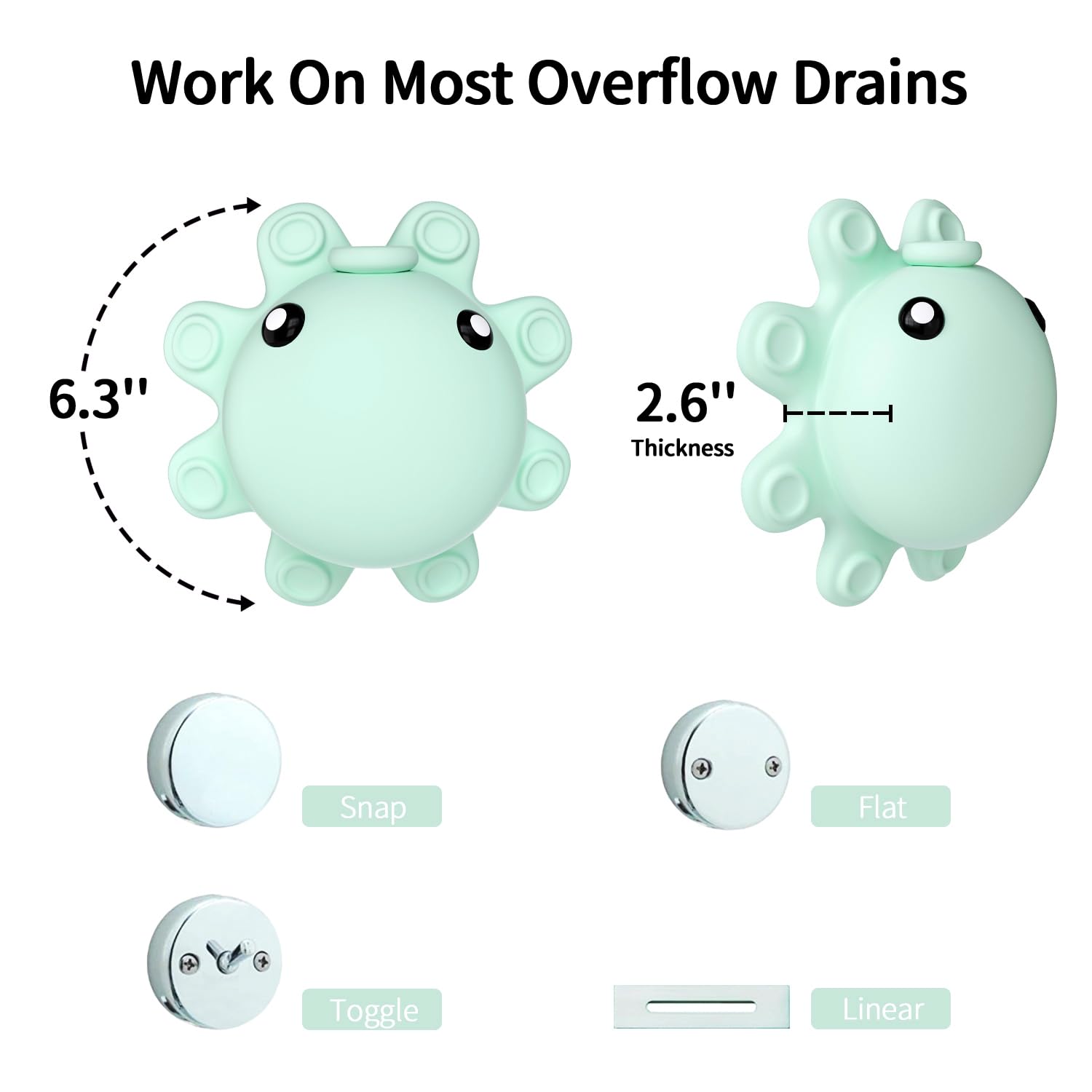 Roslim Bathtub Overflow Drain Cover - Silicone Octopus Stopper with Suction Cups, Aqua Green, Model ZCXZY-Green