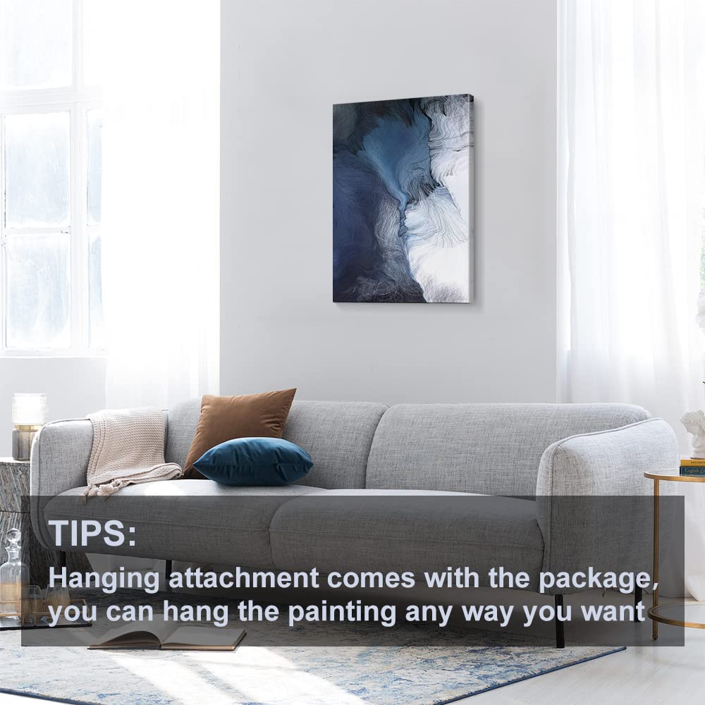 Canvas Wall Art Abstract Art Paintings Navy Blue Block and Line Graffiti is Like Running Water on White Background Modern Artwork Decor for Living Room Bedroom Kitchen 30x20in