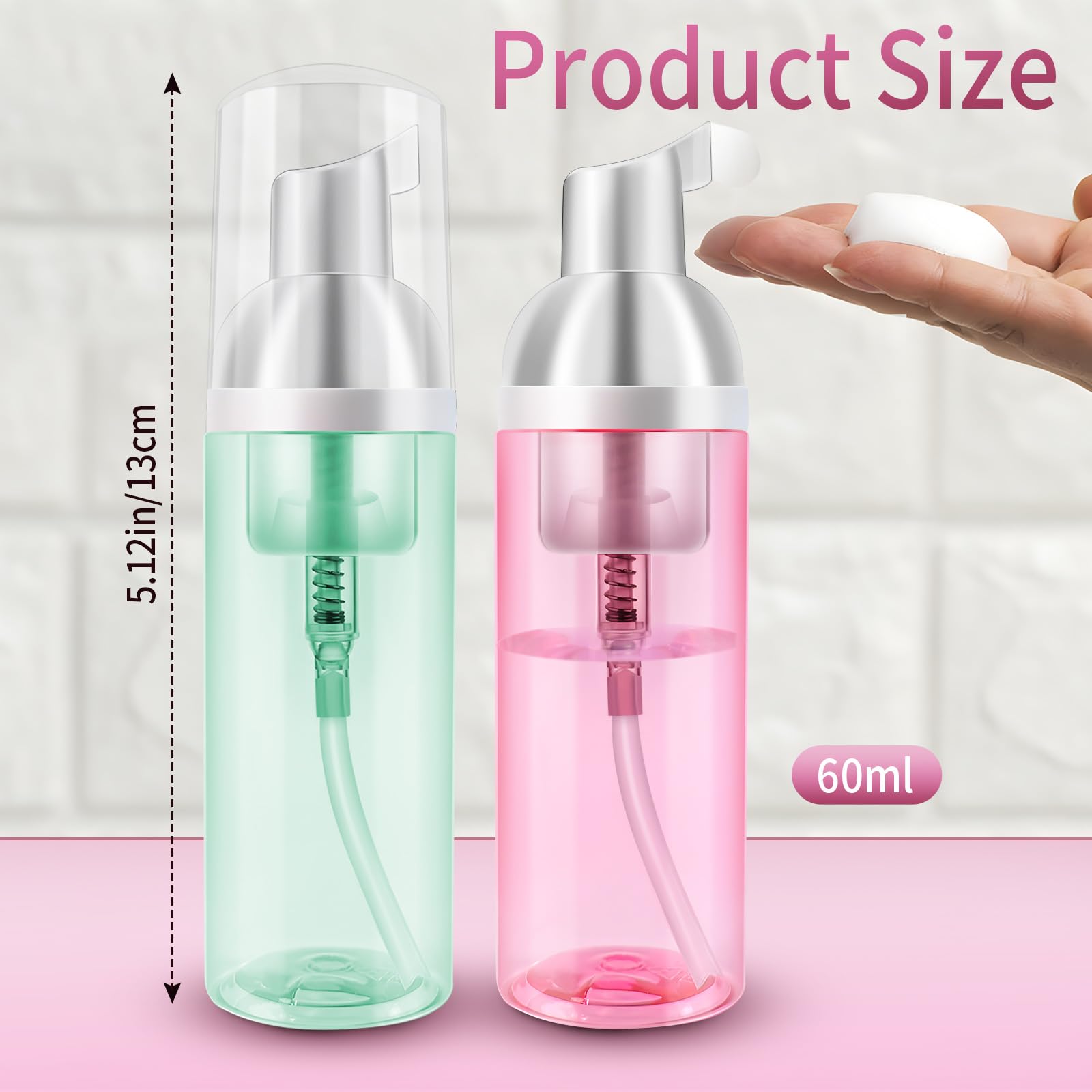 2 Pack Travel Foam Pump Bottle 60 Ml/2 Oz Small Size Foam Spray Bottle & Pump Bottle Dispenser For Face Wash, Lash Shampoo, Skin