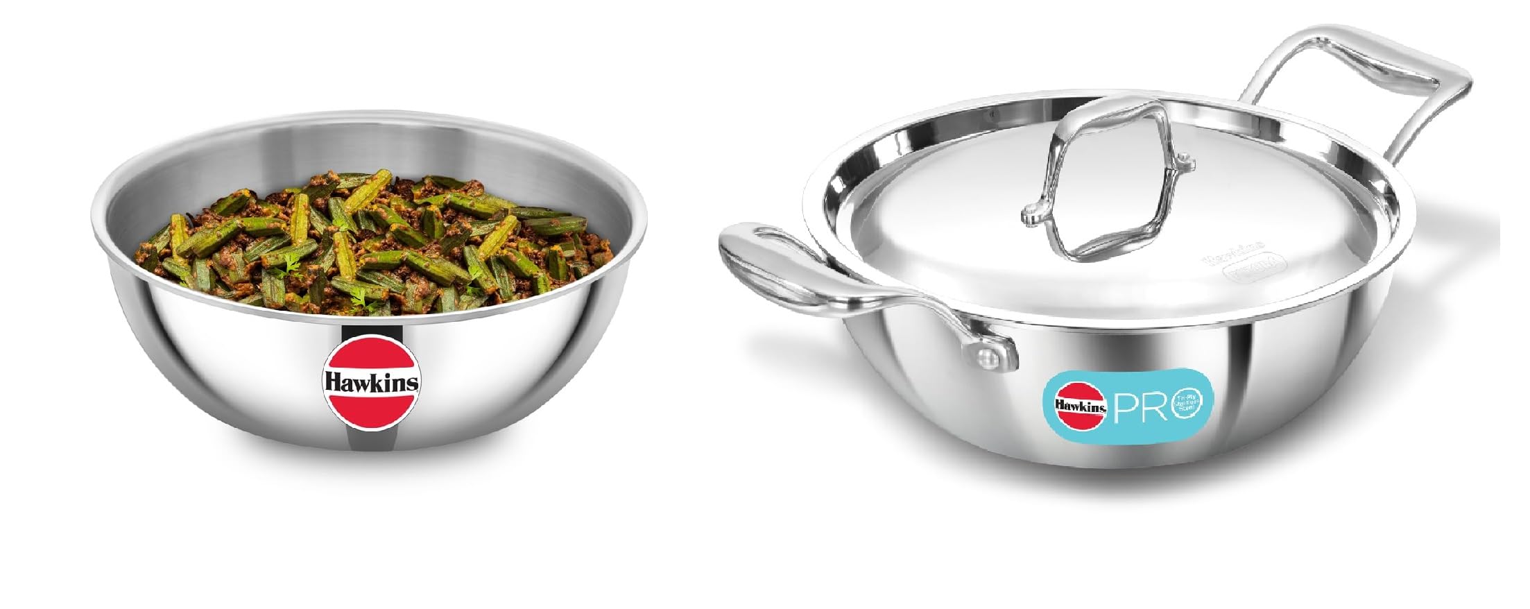 Hawkins Pro Triply Stainless Steel Kadhai With Lid And Tasla, Combo Set (3.5 Lts Kadhai With Lid And 2 Lts Tasla)
