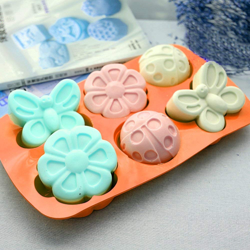2 Pcs Insect Shape Silicone Trays, Senhai 6-Cavity 3D Dragonfly Butterfly Ladybug Shape Cake Baking Molds, Diy Soap Handmade Muf