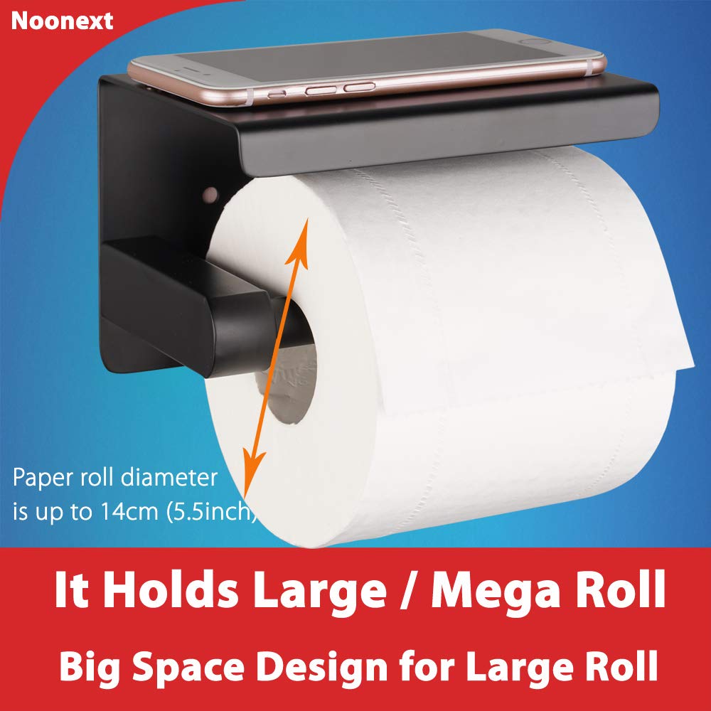 Matte Black Toilet Paper Holder Adhesive  Toilet Paper Roll Holder with Shelf  3M Adhesive No Drill or Wall-Mounted with Screws for Bathroom & Kitchen