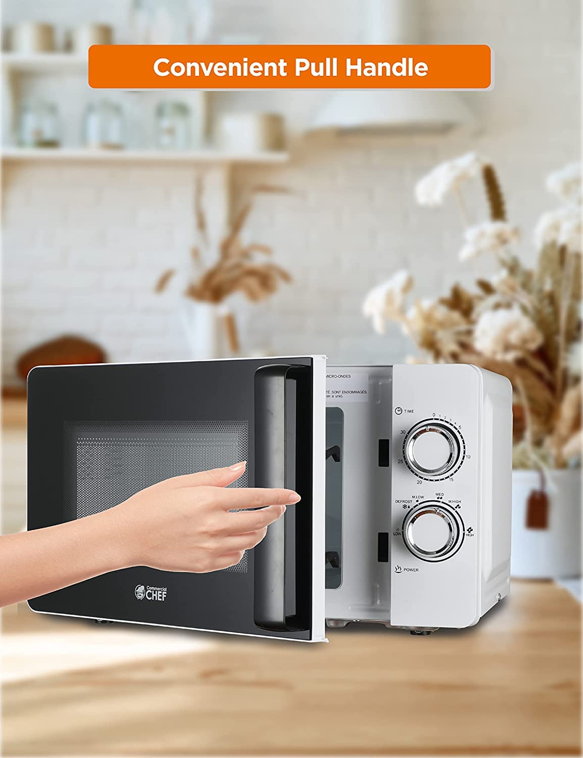 Commercial Chef White Microwave 0.7 Cu. Ft. With Rotary Switch Knob, 700W Countertop Small Microwave With Microwave Turntable Pl