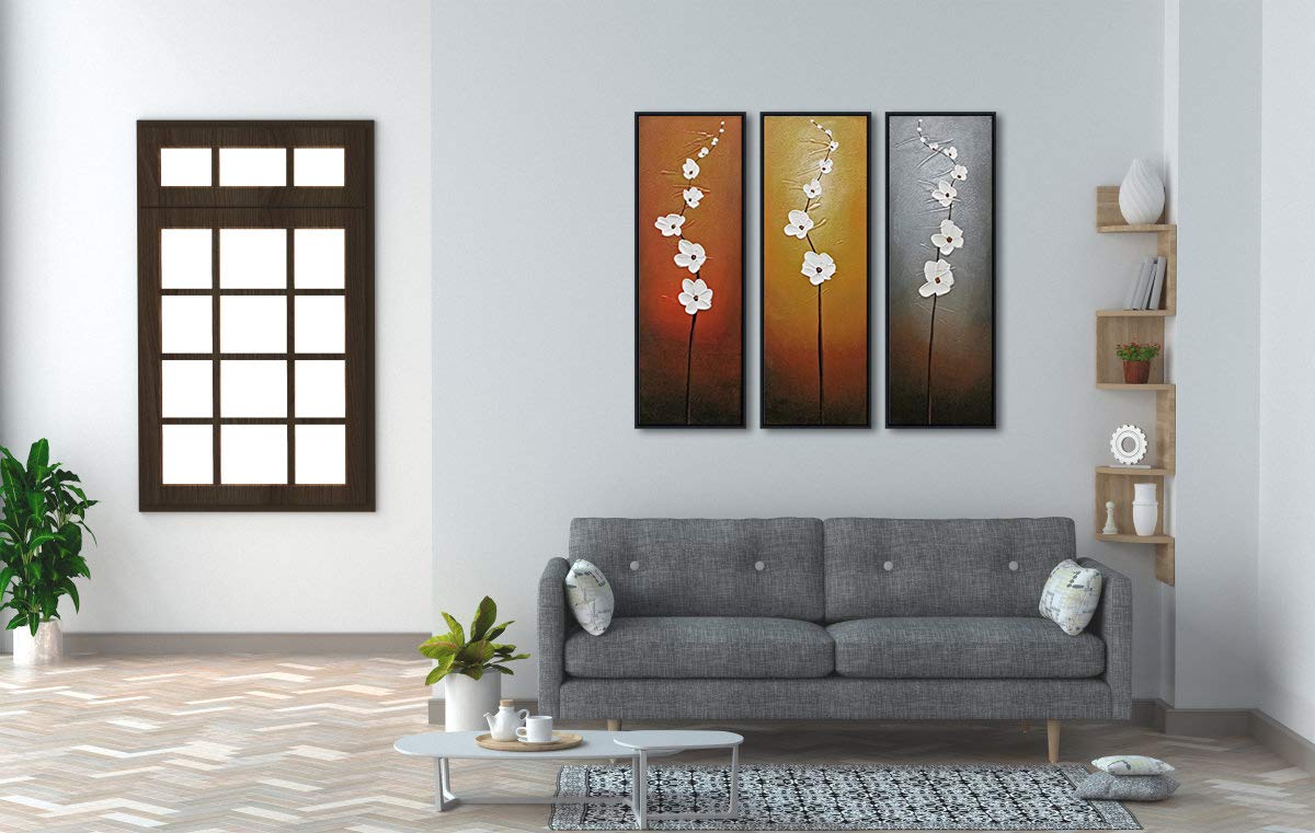 Wieco Art Modern Contemporary Flowers Framed Artwork 3 Panels 100% Hand Painted Abstract Floral Oil Paintings On Canvas Wall Art