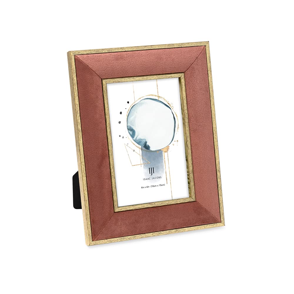 Isaac Jacobs Velvet Picture Frame with Metallic Gold Double Border, Photo Frame, Horizontal & Vertical, Made for Tabletop & Wall