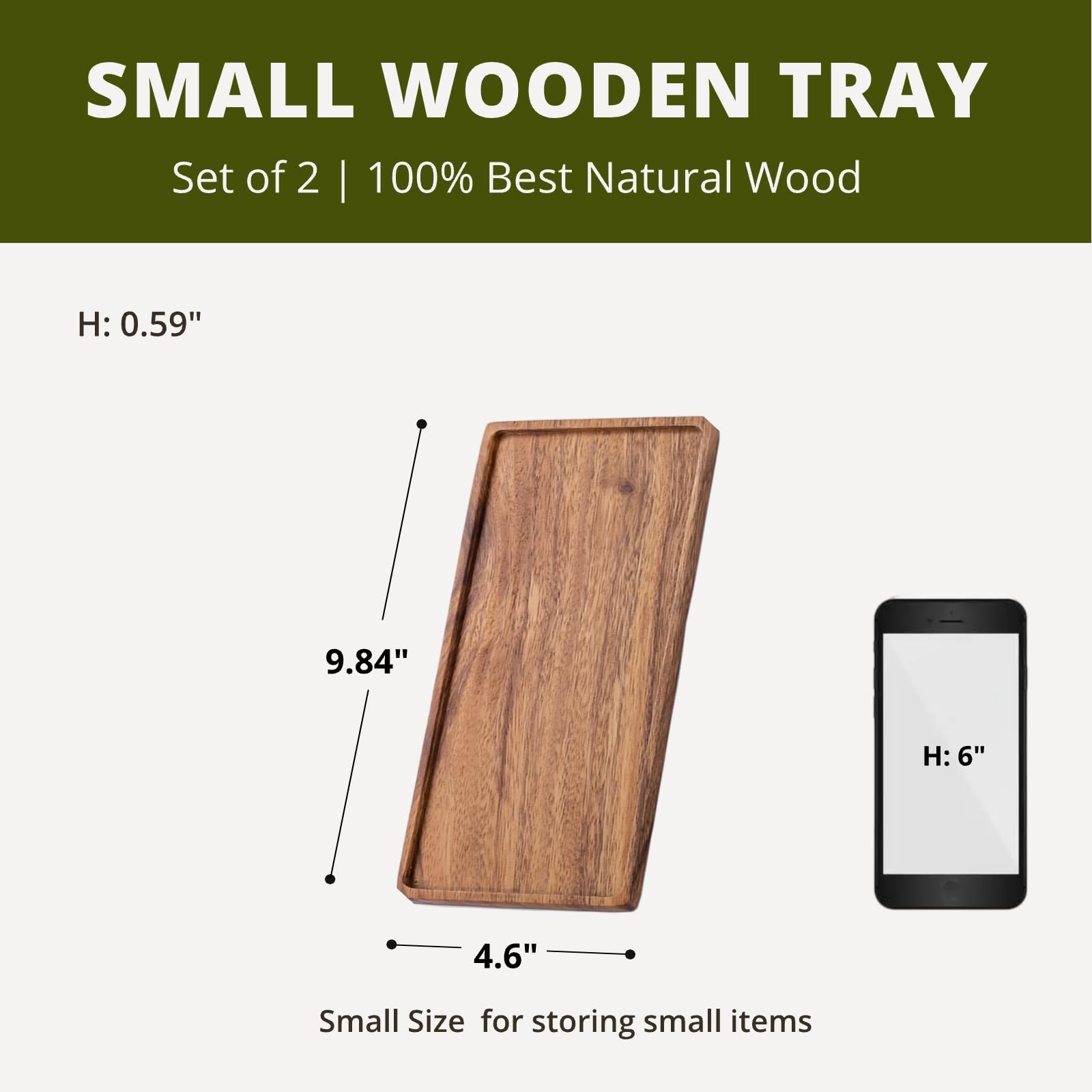 Vandroop Mini Wooden Serving Platter, Small Wood Serving Tray For Tea/Coffee (Set Of 2, S)