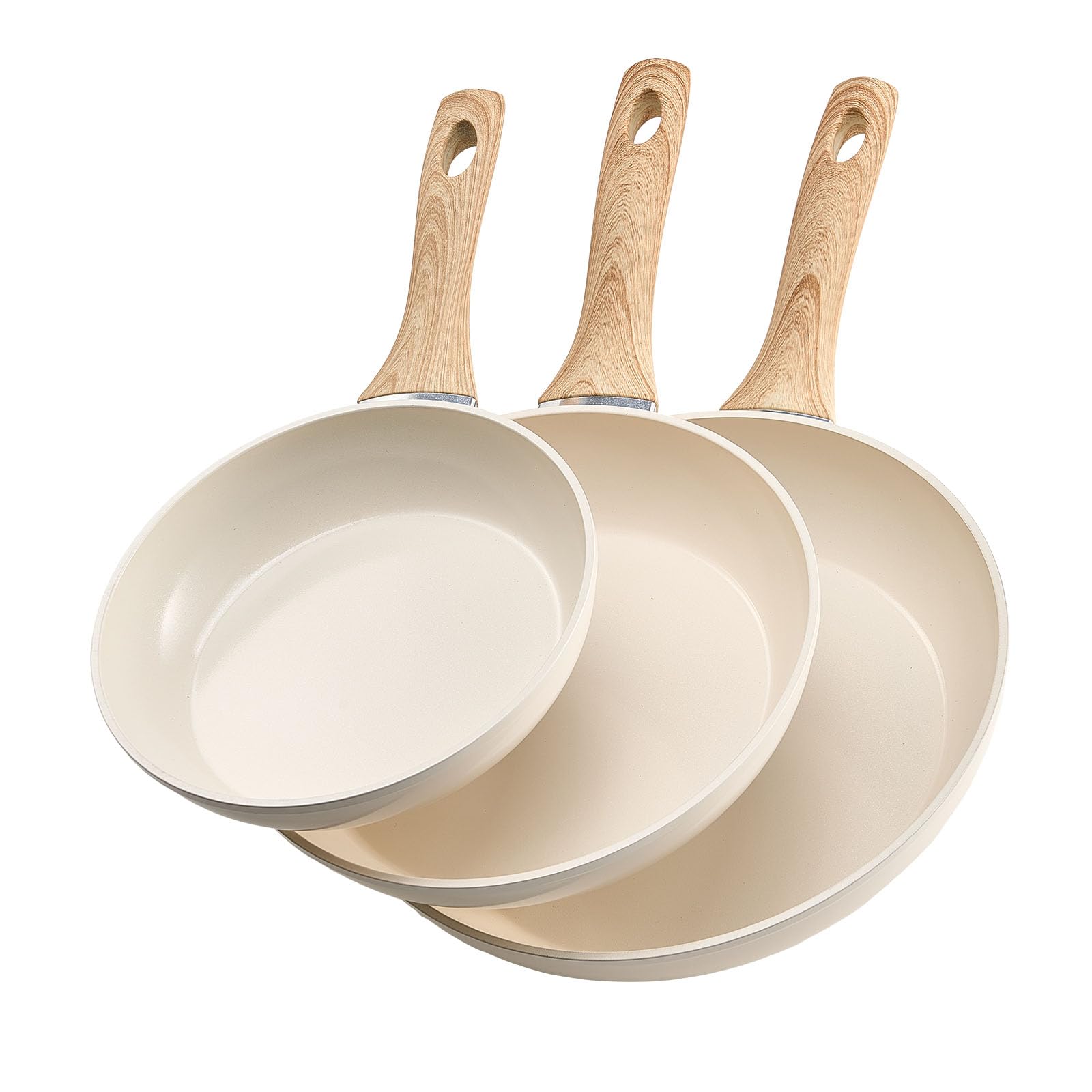 VEVOR Frying Pan Skillet, Aluminum Egg Fry Pans, 3 Piece (8, 9.5, 11 in), Nonsitck Ceramic Heavy-Duty Skillets with Heat-Resista