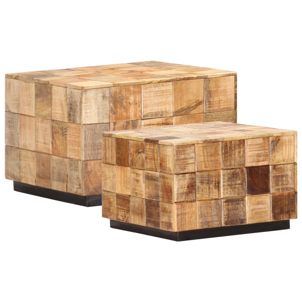 vidaXL Coffee Tables 2 pcs with Block Design Rough Mango Wood-Like New Condition