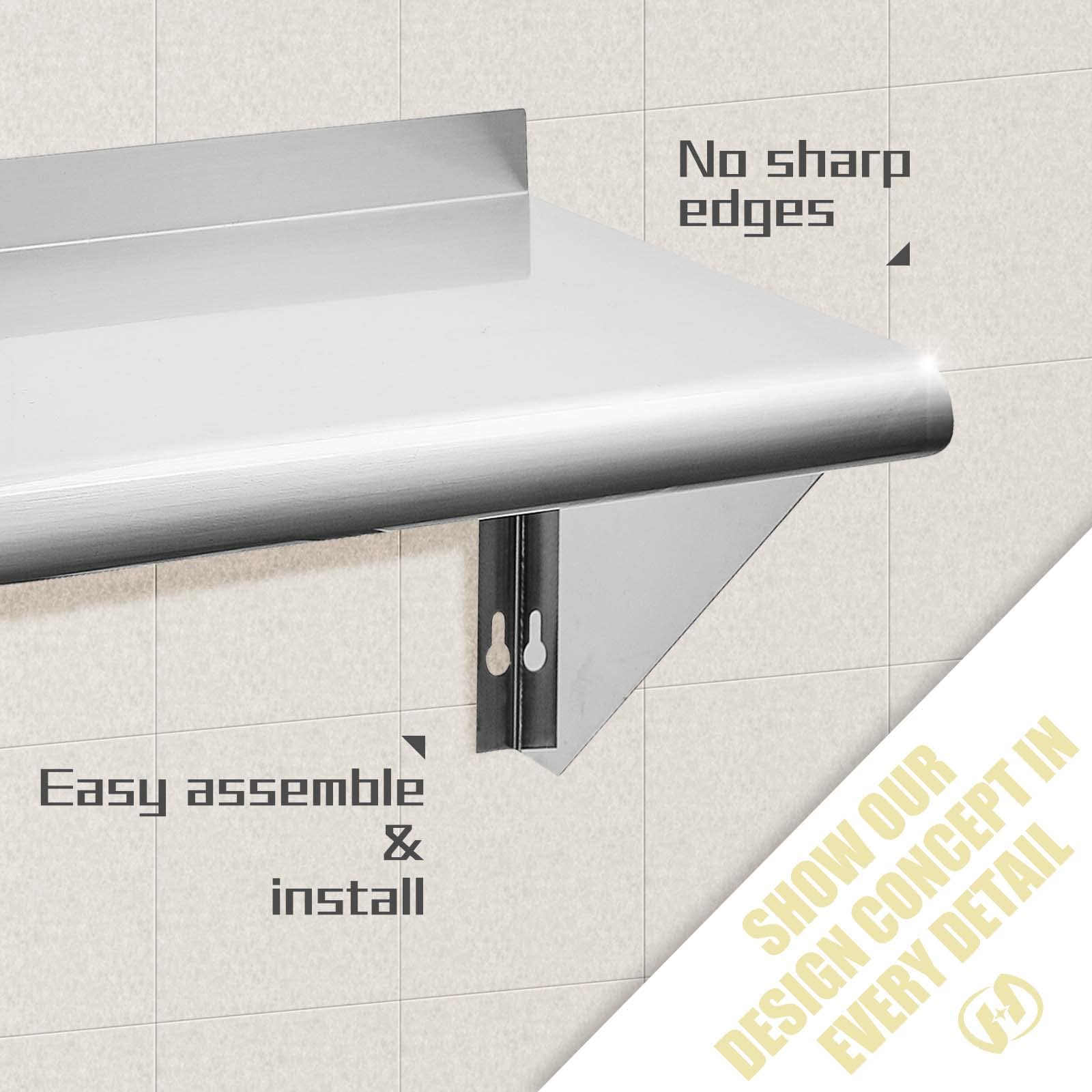 Hally Stainless Steel Shelf 14 X 24 Inches 250 Lb Commercial Wall Mount Floating Shelving For Restaurant, Kitchen, Home And Hote