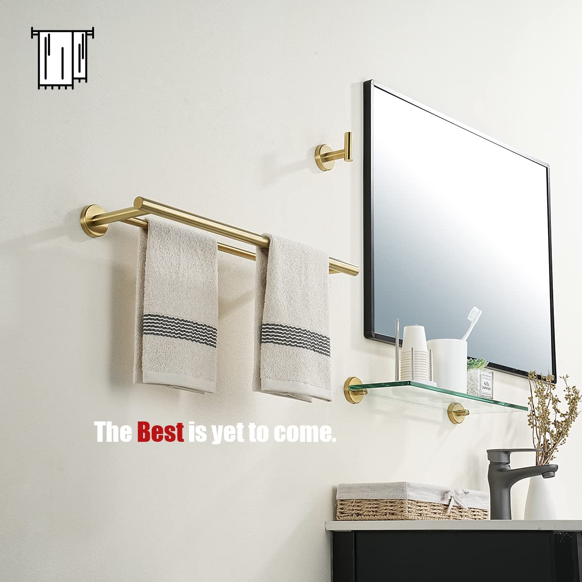 JQK Gold Double Towel Bar  16 Inch 304 Stainless Steel Thicken 0.8mm Towel Rack Bathroom  Towel Holder Brushed Gold Wall Mount  Total Length 19.16 Inch  TB100L16-BG