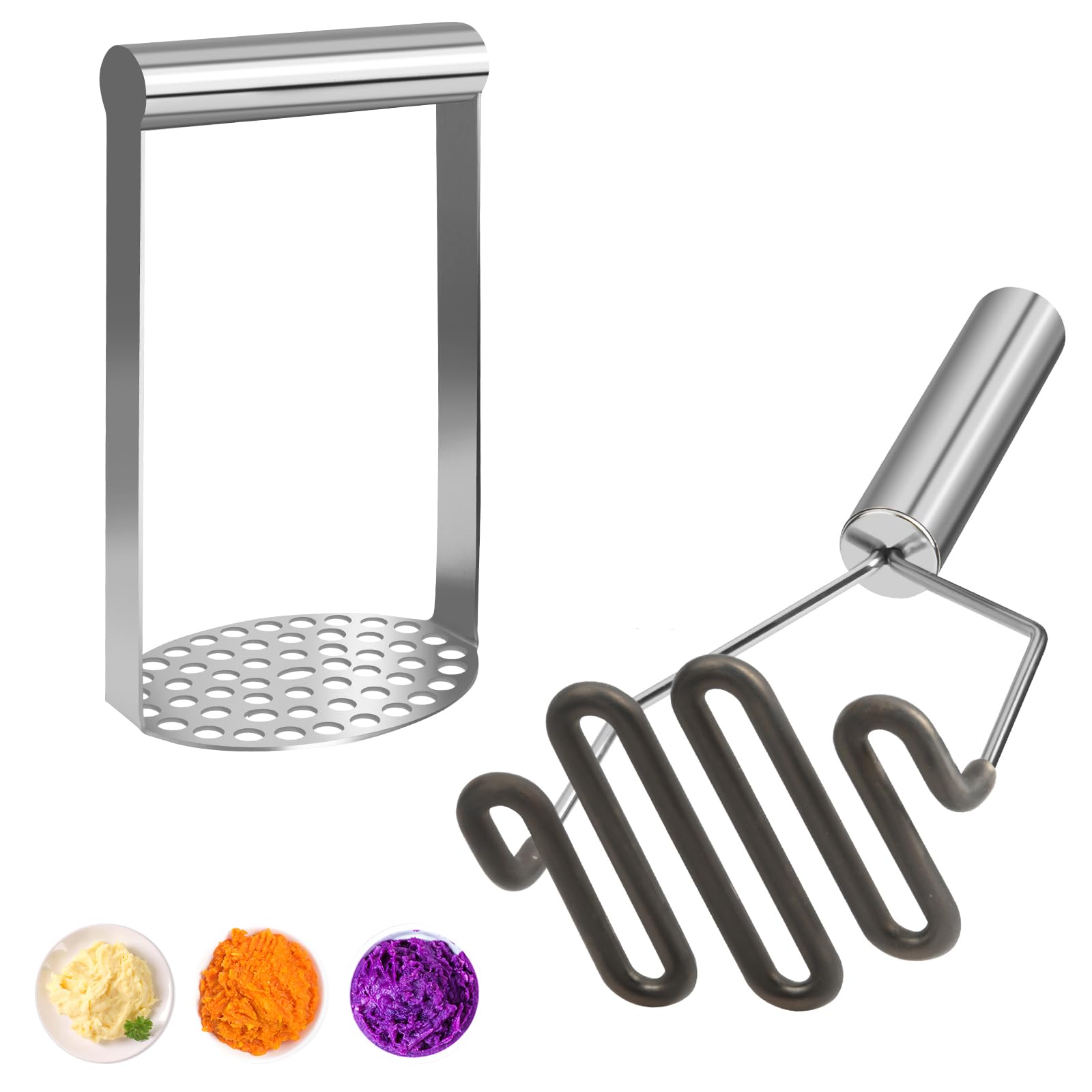 VOOVAO 2Pcs Potato Mashers,304 Stainless Steel Potato Masher,Easy to Clean
