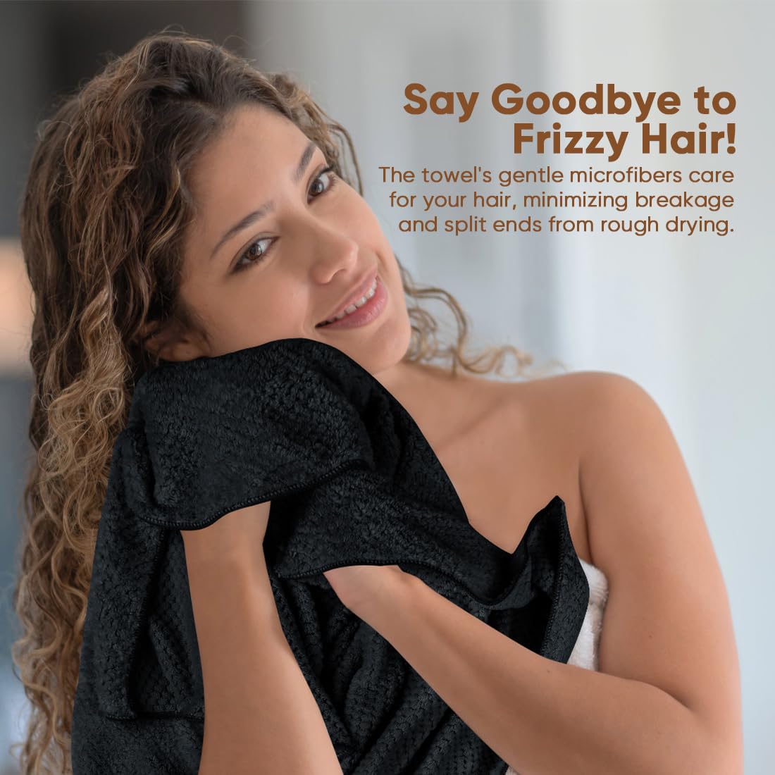 HOMEXCEL Black Microfiber Hair Towels 5 Pack, 40 x 20 Inches Black Salon Towels, Super Soft and Absorbent Hair Towel for Salon,