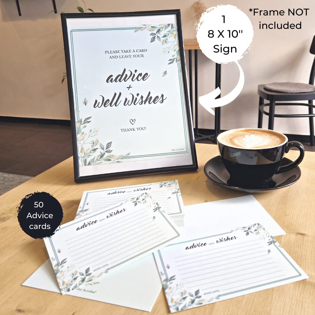50 Greenery Advice And Well Wishes Cards With 8X10 Sign - Advice Cards For Bridal Shower, Suitable As Wedding Advice Cards, Advi