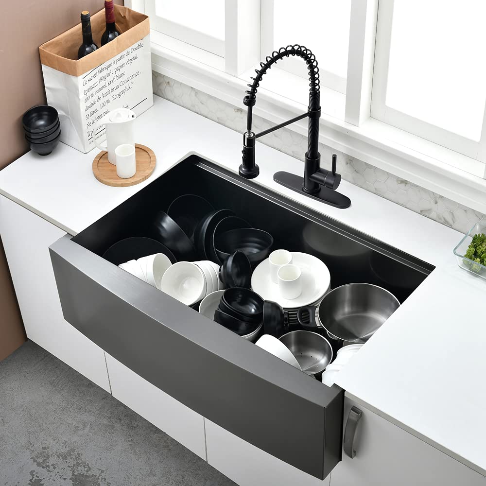 33 Inch Black Farmhouse Sink Workstation-Bokaiya 33X22 Apron Front Farm House Sink Stainless Steel 16 Gauge Deep Single Bowl Far
