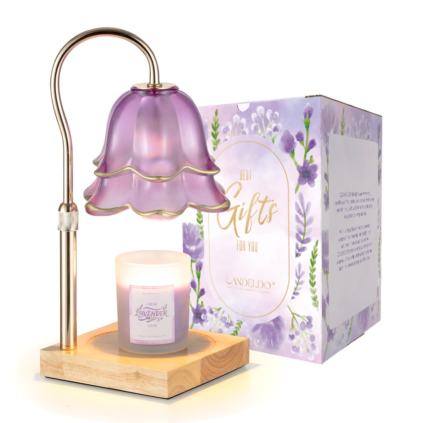 Candeldo Mom Birthday Gifts for Women: Purple Flower Candle Warmer Lamp with Scented Candles Dimmable Wax Warmer with Timer Mom 