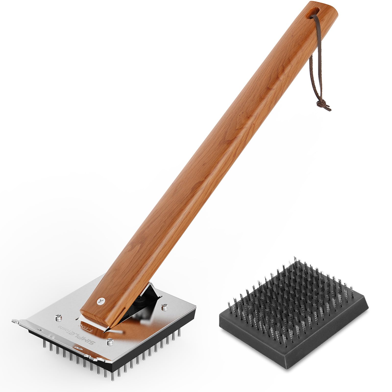 Simpletaste Grill Brush And Scraper, Cherry Wooden Handle Wire Grill Brush For Grill Grate Cleaner Plus Stainless Steel Bristles