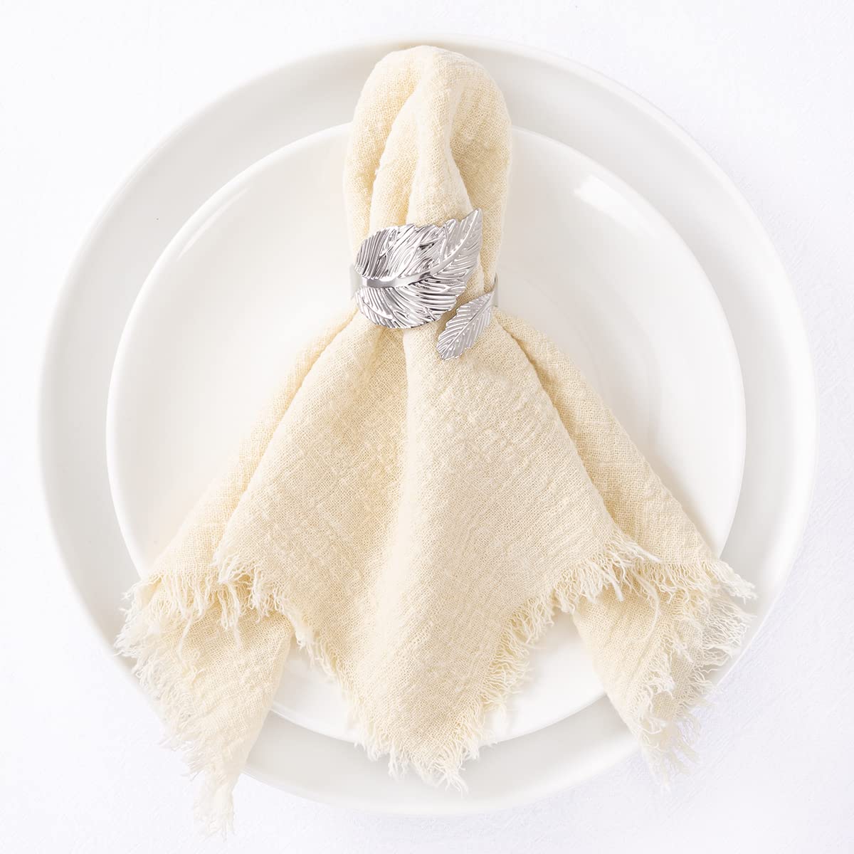 Socomi Set Of 8 Linen Napkins Beige Easter Spring Cloth Napkins Washable Cotton Dinner Napkins Fringe 17''X17'' For Wedding Part