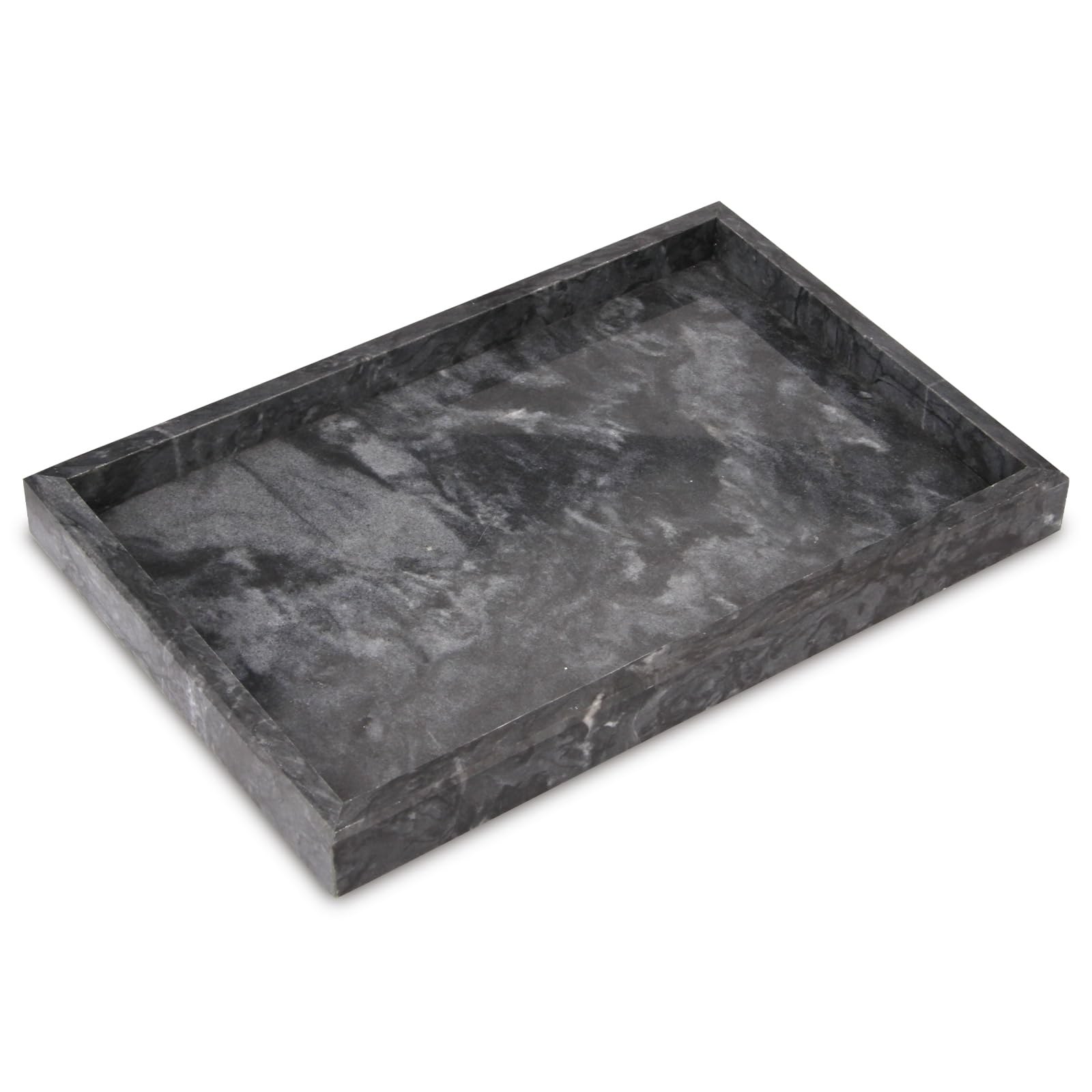 Heshibi Marble Tray, Natural Black Marble Vanity Home Kitchen Bathroom Table Deco Tray, Stone Decorative Countertop Serving Tray