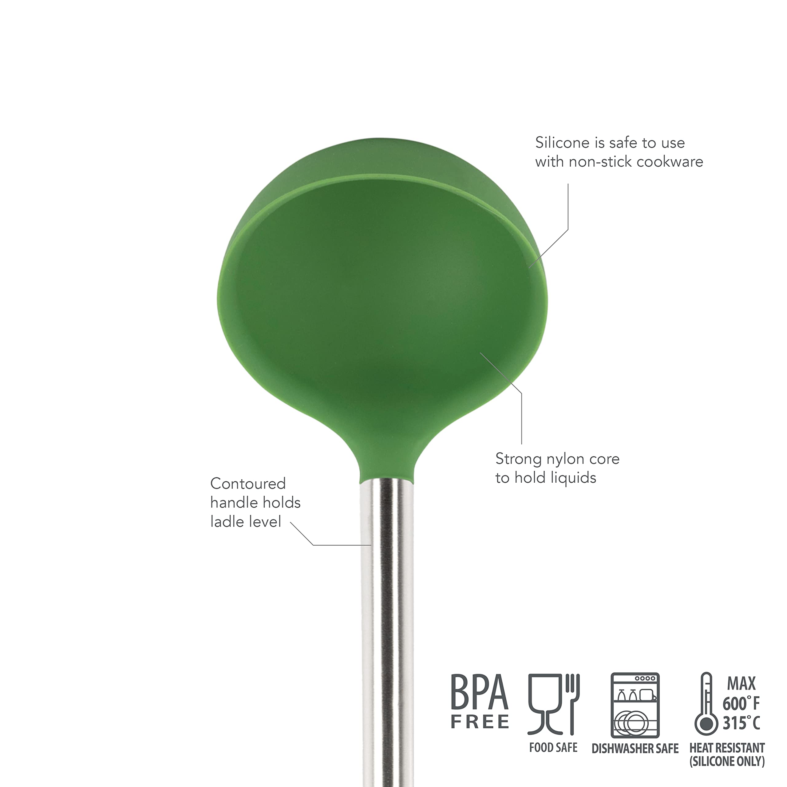 Tovolo Silicone Ladle With Stainless Steel Handle, Deep Spoon With Reinforced Nylon Core, Perfect Kitchen Utensil For Soup, Stew