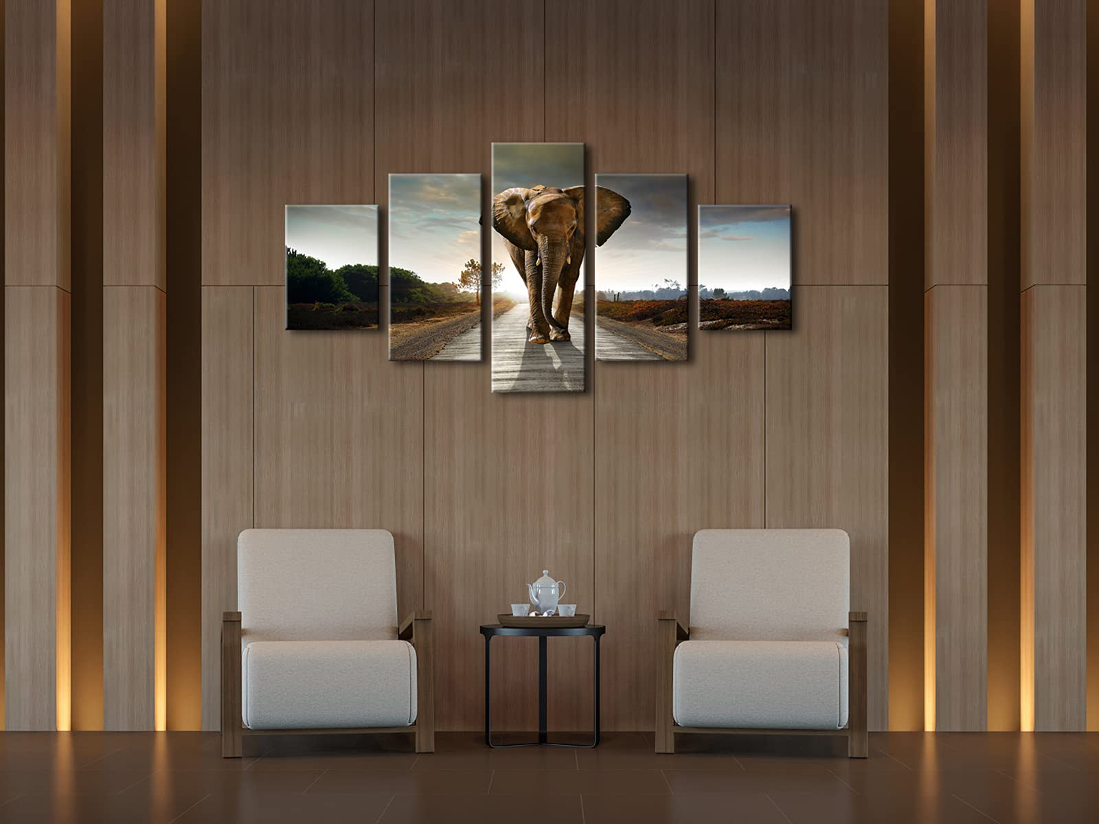 Wieco Art 5 Panels Elephant Pictures Paintings On Canvas Prints Wall Art For Living Room Bedroom Home Decorations Large Size Mod