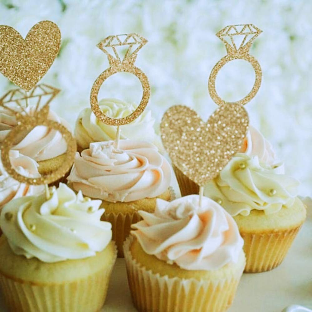 Festiko 20 Pieces Glitter Wedding Cupcake Toppers Diamond Ring Cupcake Toppers I Do Cupcake Topper for Wedding Engagement Bridal