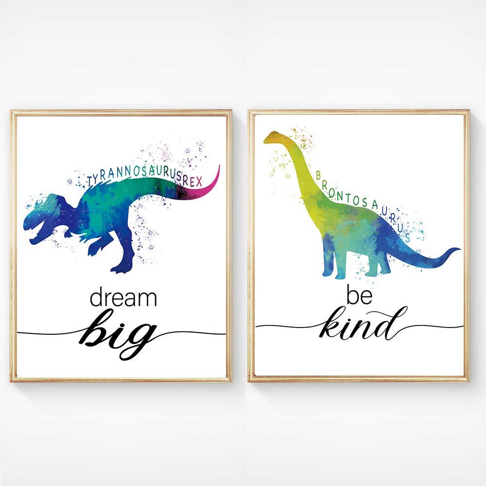 SUUURA-OO Dinosaur Bedroom Cool Watercolor Inspirational Words Woodland Art Prints Set of 6 (8X10)  lovely Roar Name Word Wall Art Poster for Nursery  Boys  Son  Kids Room Home Decor  No Frame