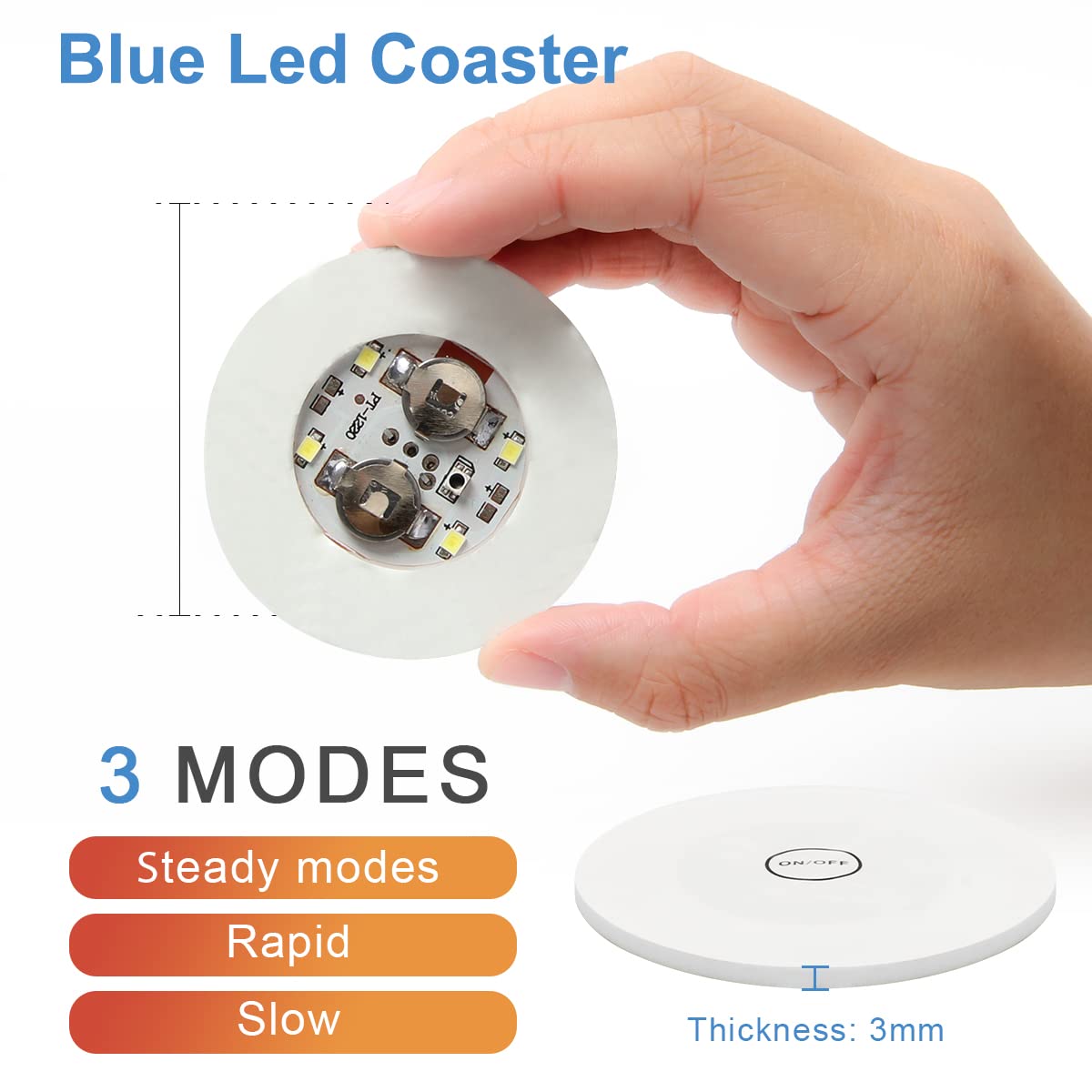 Ahier 12 Pcs Led Coasters For Drinks, Blue Light Led Bar Coaster Bottle Light Sticker Perfect For Party, Wedding, Bar (Blue)