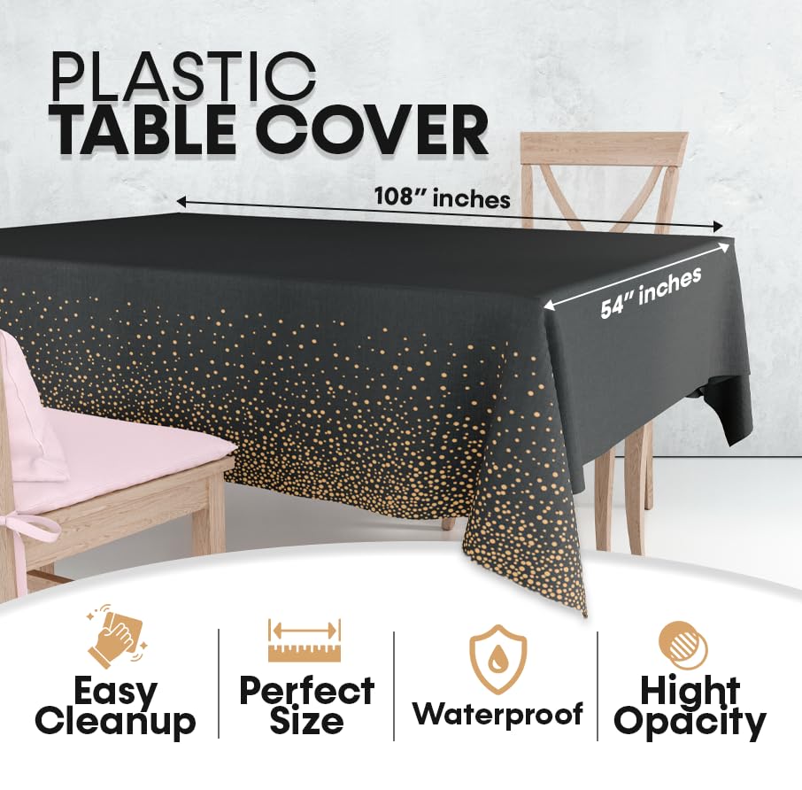 Premium Disposable Plastic Tablecloth For Rectangle Tables 54 X 108 Inches, Decorative Table Cover For Parties, Birthdays, Event