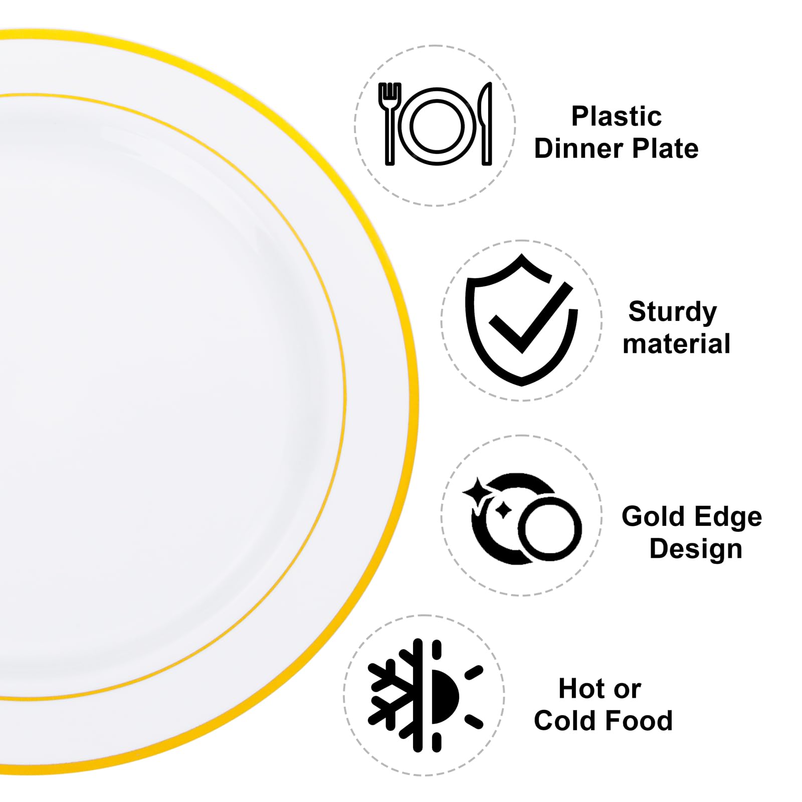 Wellife 72Pcs Gold Plastic Plate, 10.25Inch Disposable Dinner Plate Party With Gold Rim, Heavy Duty Disposable Plastic Plates Fo