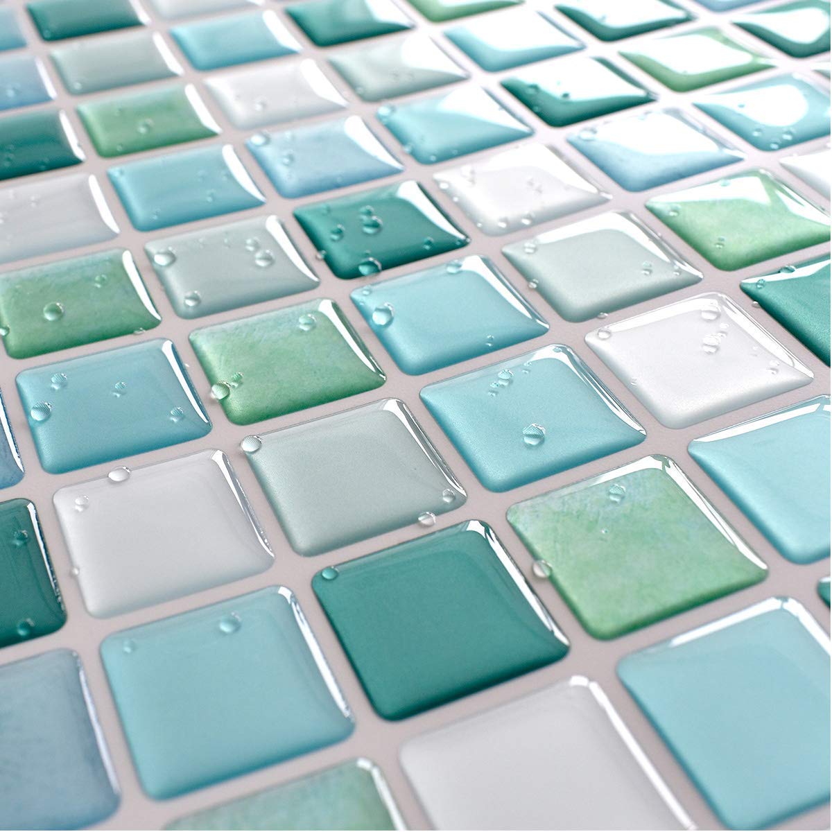 Vancore 3D Mosaic Sticker Peel And Stick Tile Backsplash Wall Paper For Home Kitchen, Pack Of 4, Light Blue