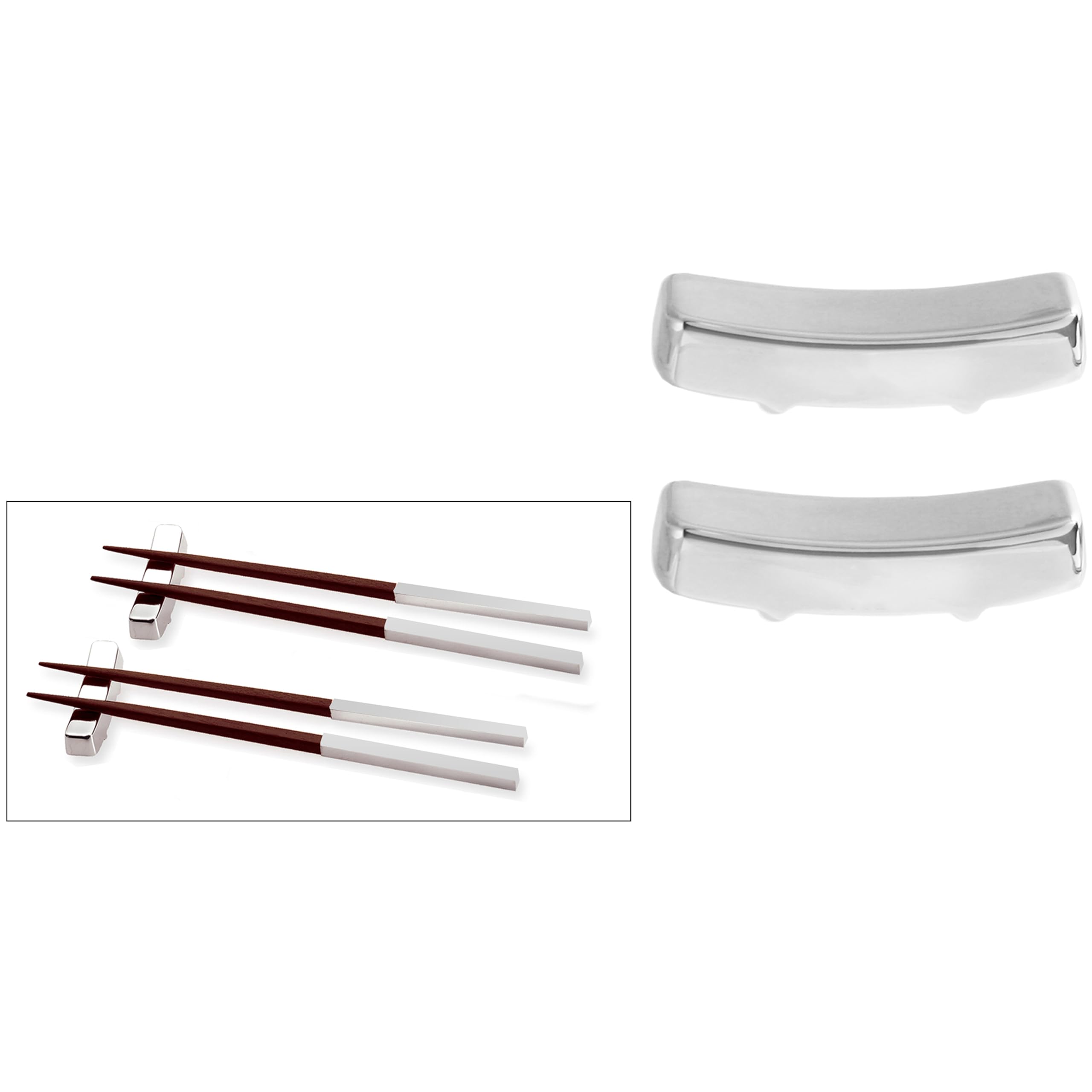 Natico Originals Silver Metal And Wood Chopsticks Set | Set Of 2 Pairs W/ 2 Rests | Gift Set, Gift Packaged | Reusable (60-603Se