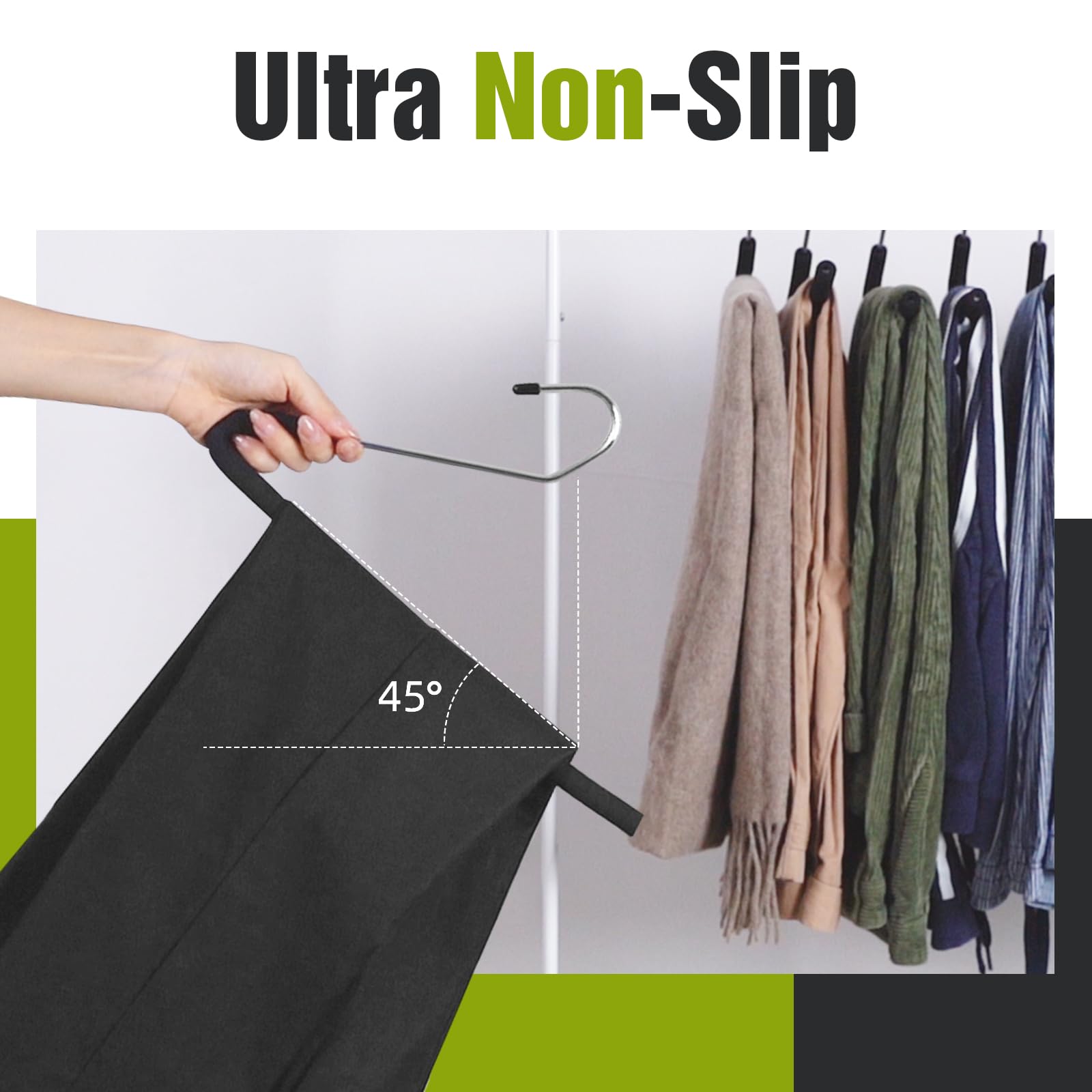 Spring Fever Space Saving Open Ended Heavy Duty Chrome Plating Non Slip Friction Foam Coated Slack Pants Trousers Hangers Black 30