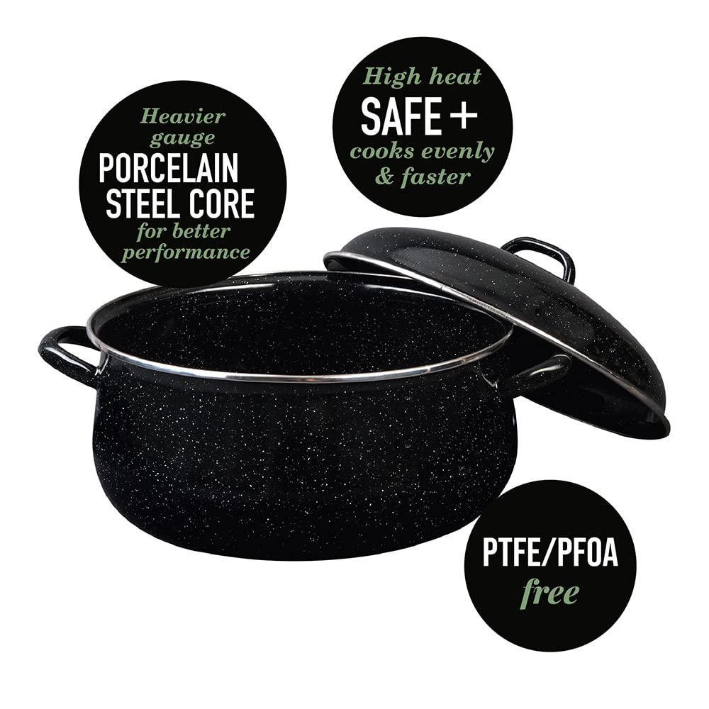 Granite Ware 9.5 Qt Heavy Gauge Dutch Oven With Lid. (Speckled Black) Enamelware. Stainless Steel. Suitable For Cooktops, Oven T