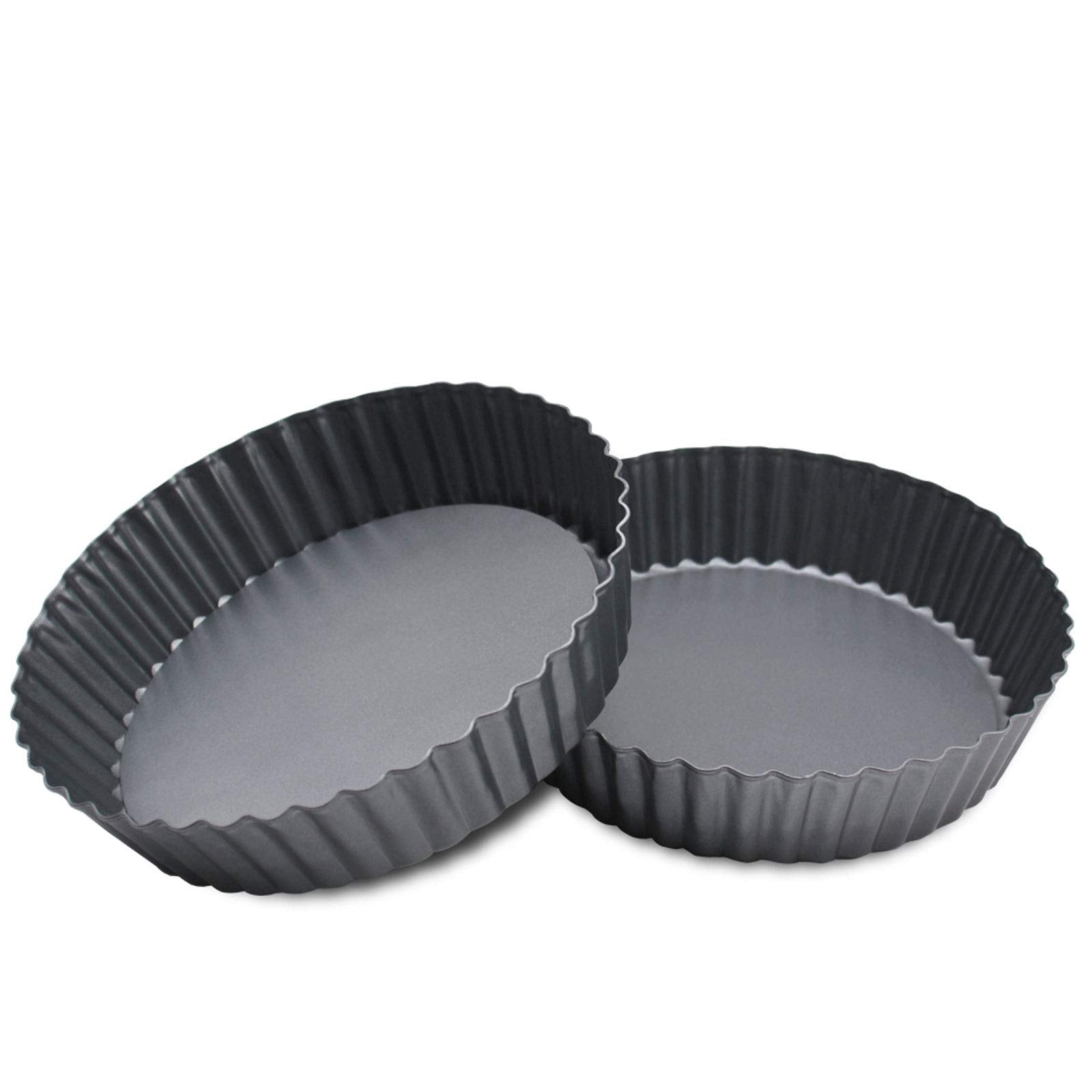 2 Pack(9.5 Inch) Round High-Sided Tart Pan With Removable Loose Bottom, Deep-Dish Pie Non-Stick Carbon Steel Quiche Pan