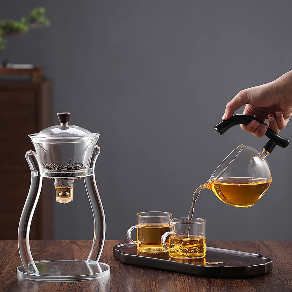 Cunhuy Lazy Kungfu Drip Teapot, Heat Resistant Tea Set, Semi-Automatic Glass Teapot Suit For Magnetic Water Flow Wooden Glass Te