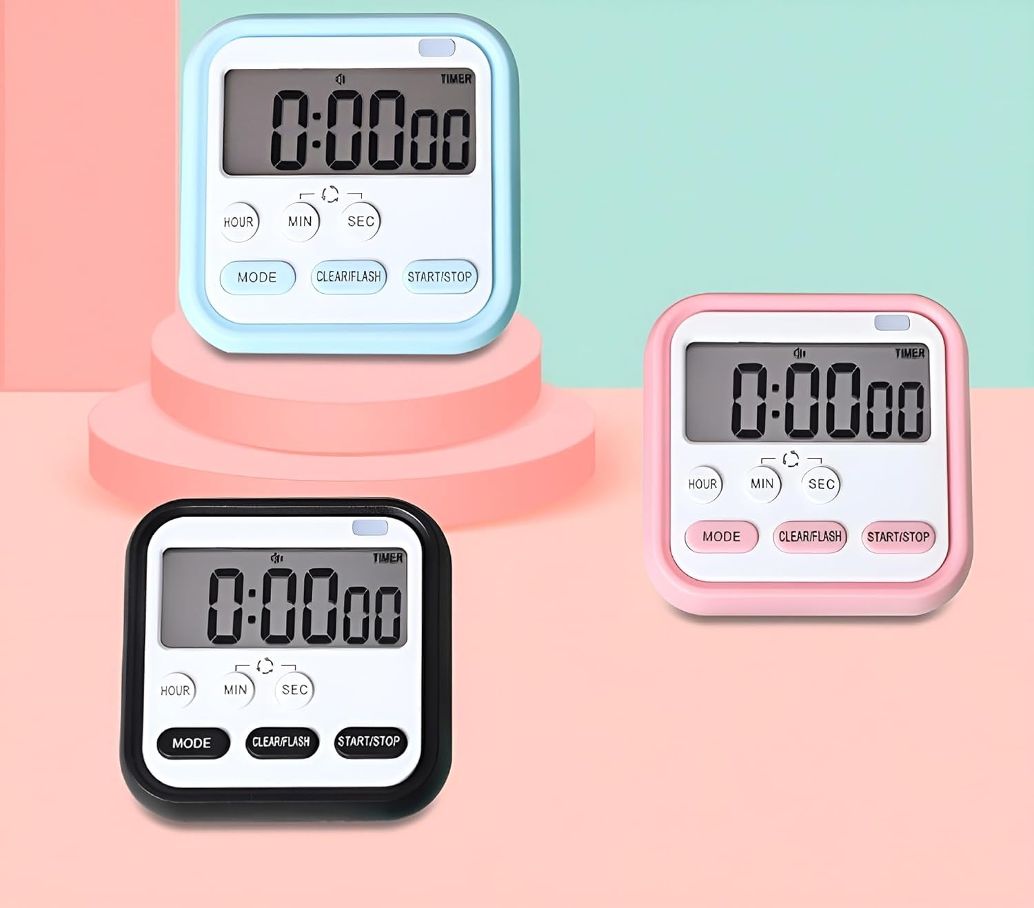 Eripeli Digital Kitchen Timer & Stopwatch, Countdown Large Digits, Loud Alarm, Magnetic Stand, Round, (Multi Colour)
