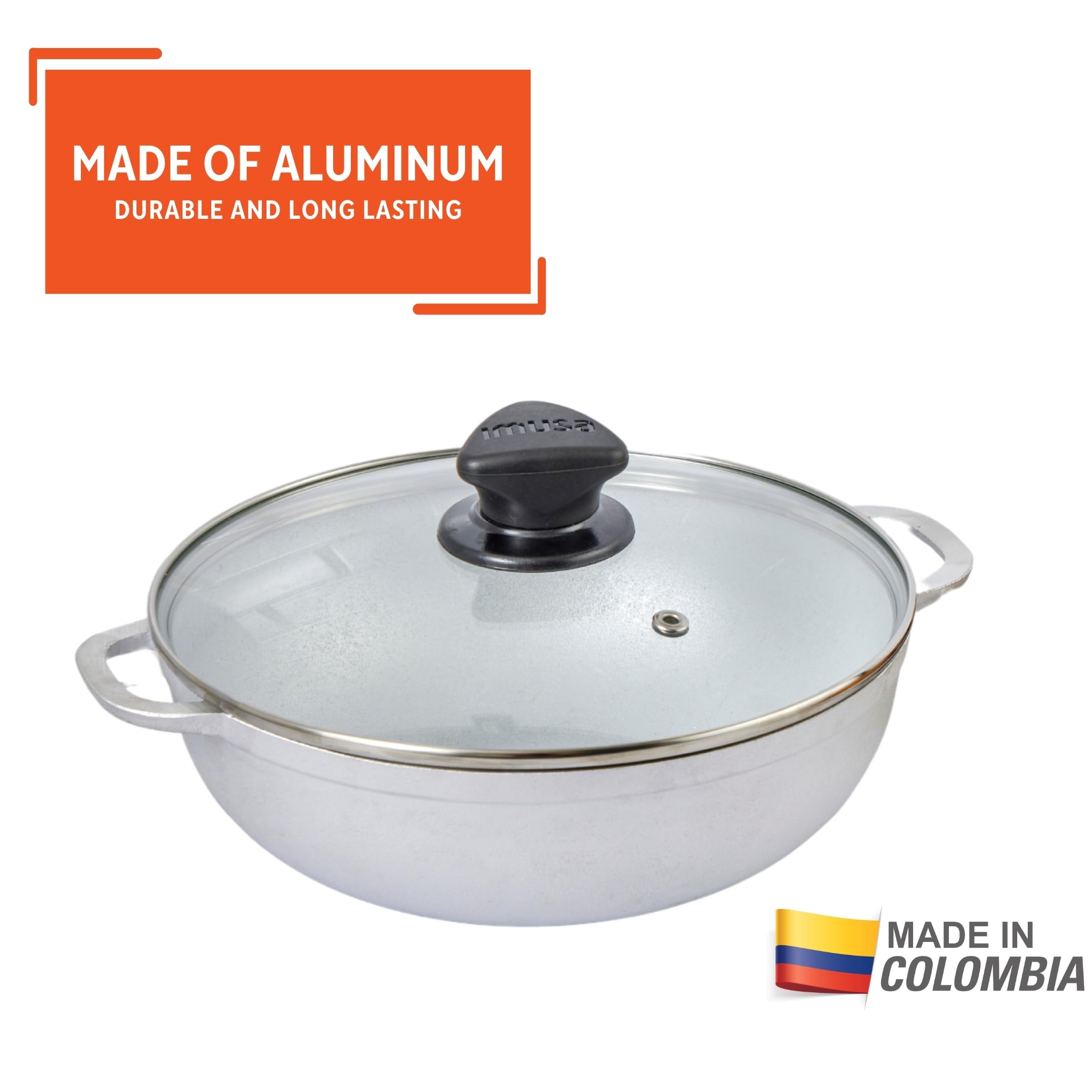 Imusa 7.0Qt Basic Caldero W/Glass Lid - 30Cm